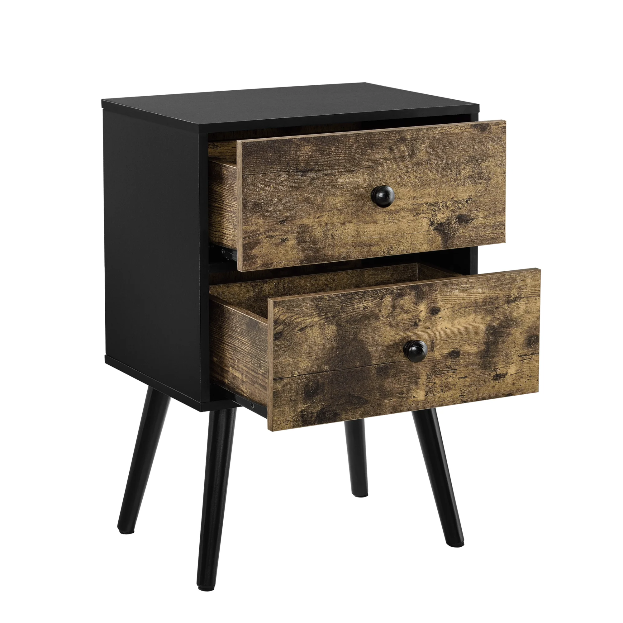 Nachtkastje met 2 lades 60x40x29,5 cm houtkleurig en zwart