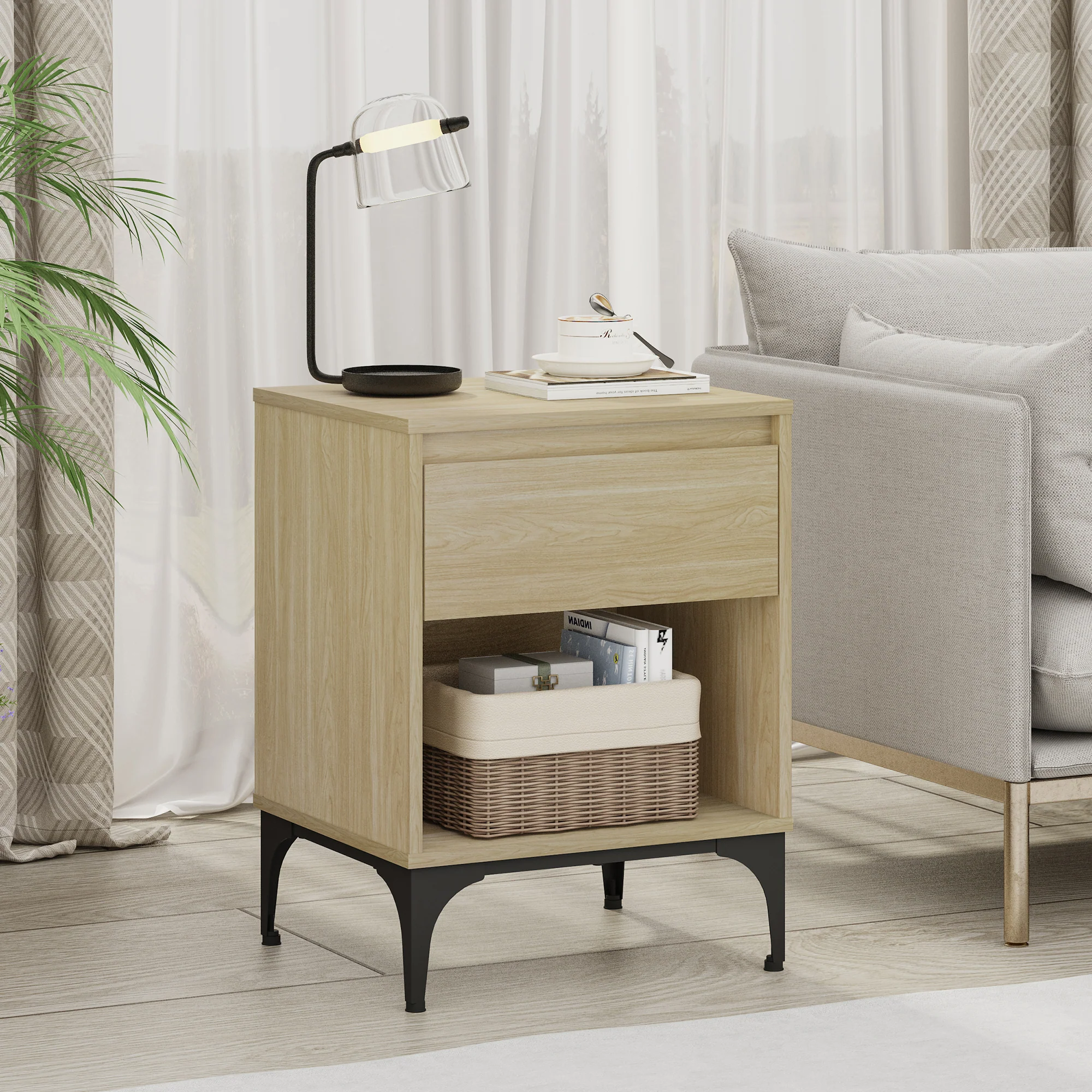 Bijzettafel Kistiandi met lade en open vak 62x46x40 cm [en.casa]