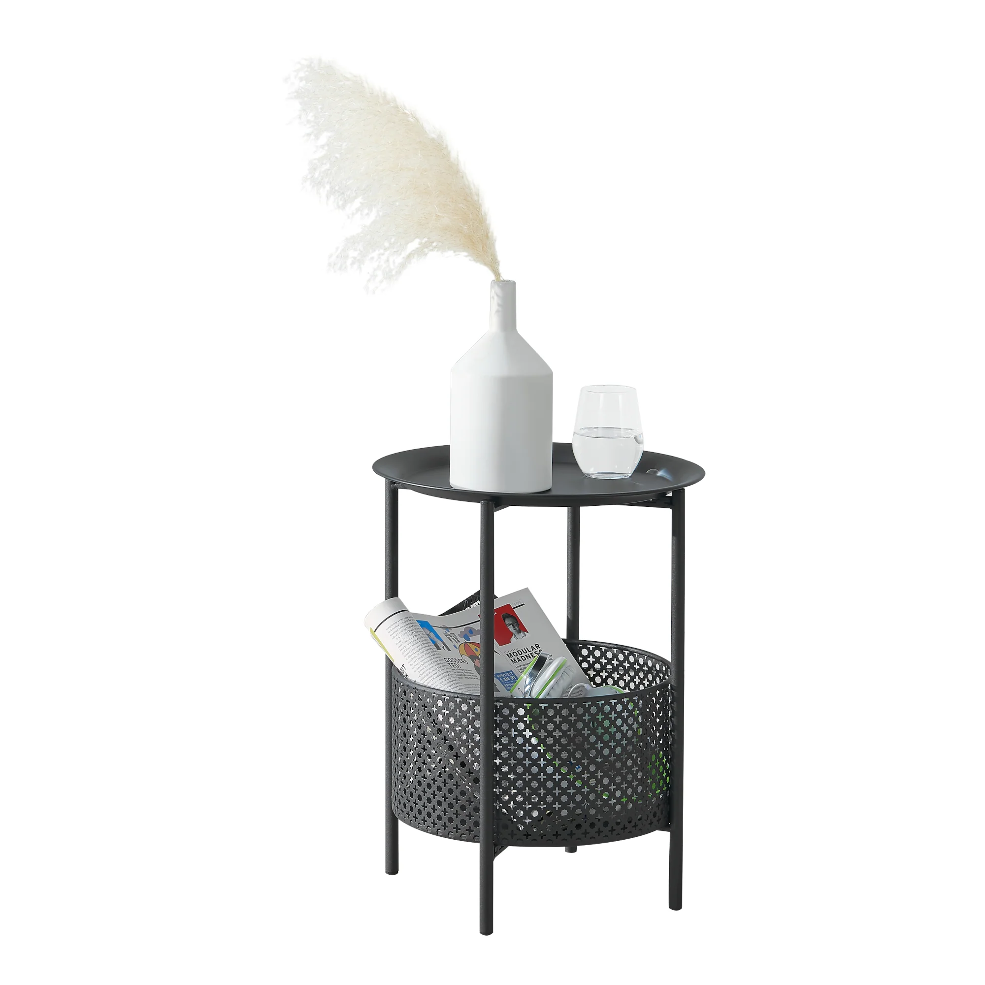 [en.casa] Bijzettafel Kruibeke rond 45xØ35 cm metaal zwart