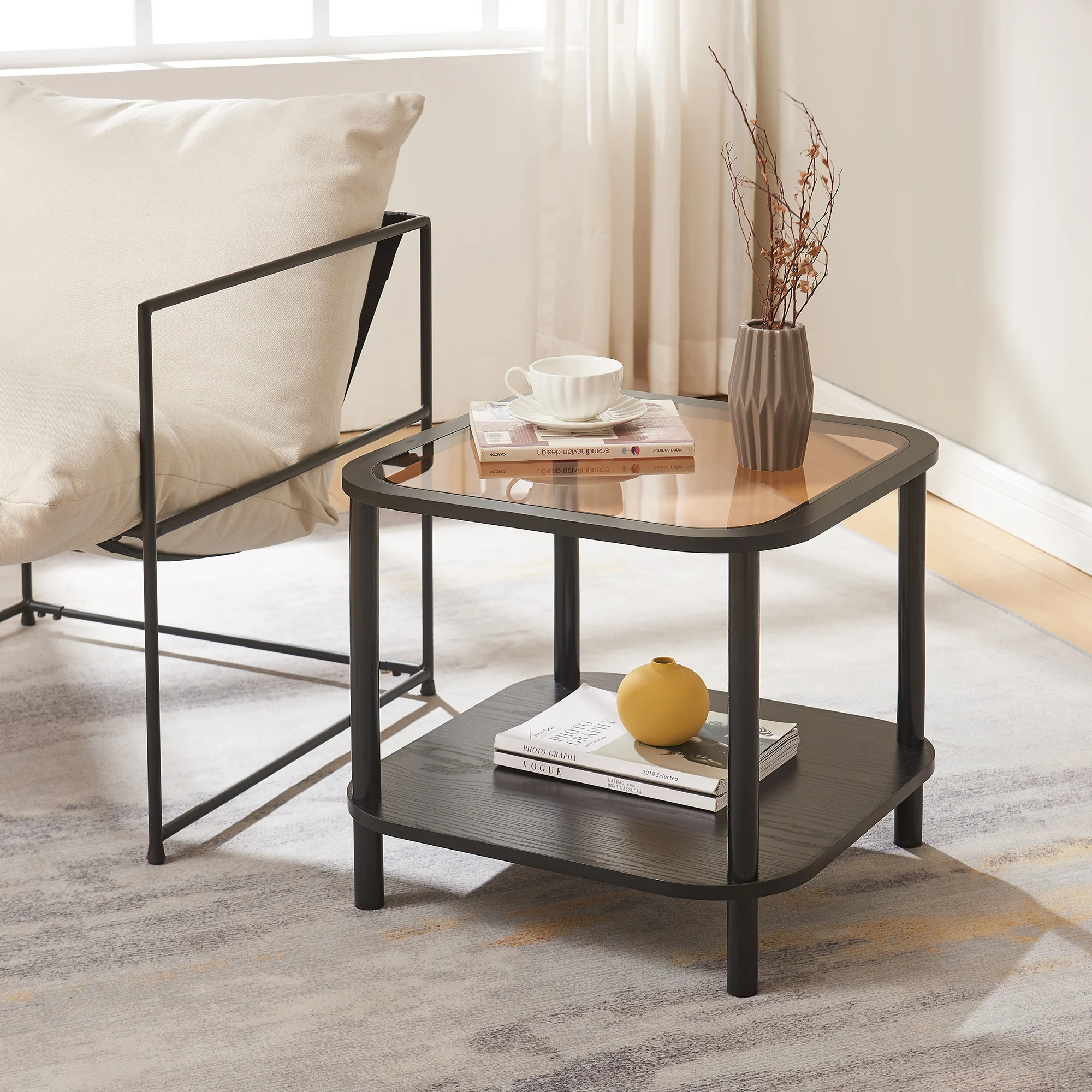 Salontafel Latama 51x51x45 cm zwart en brons [en.casa]