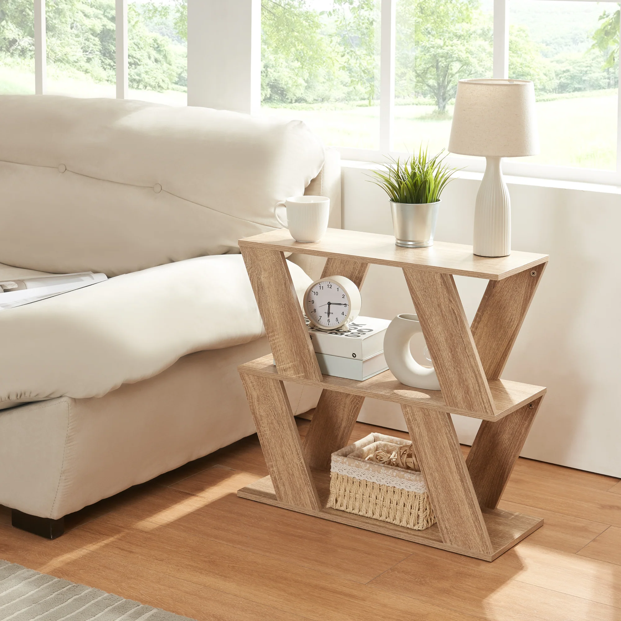 [en.casa] Bijzettafel Nome met 2 planken 60x22x57 cm eikenkleurig