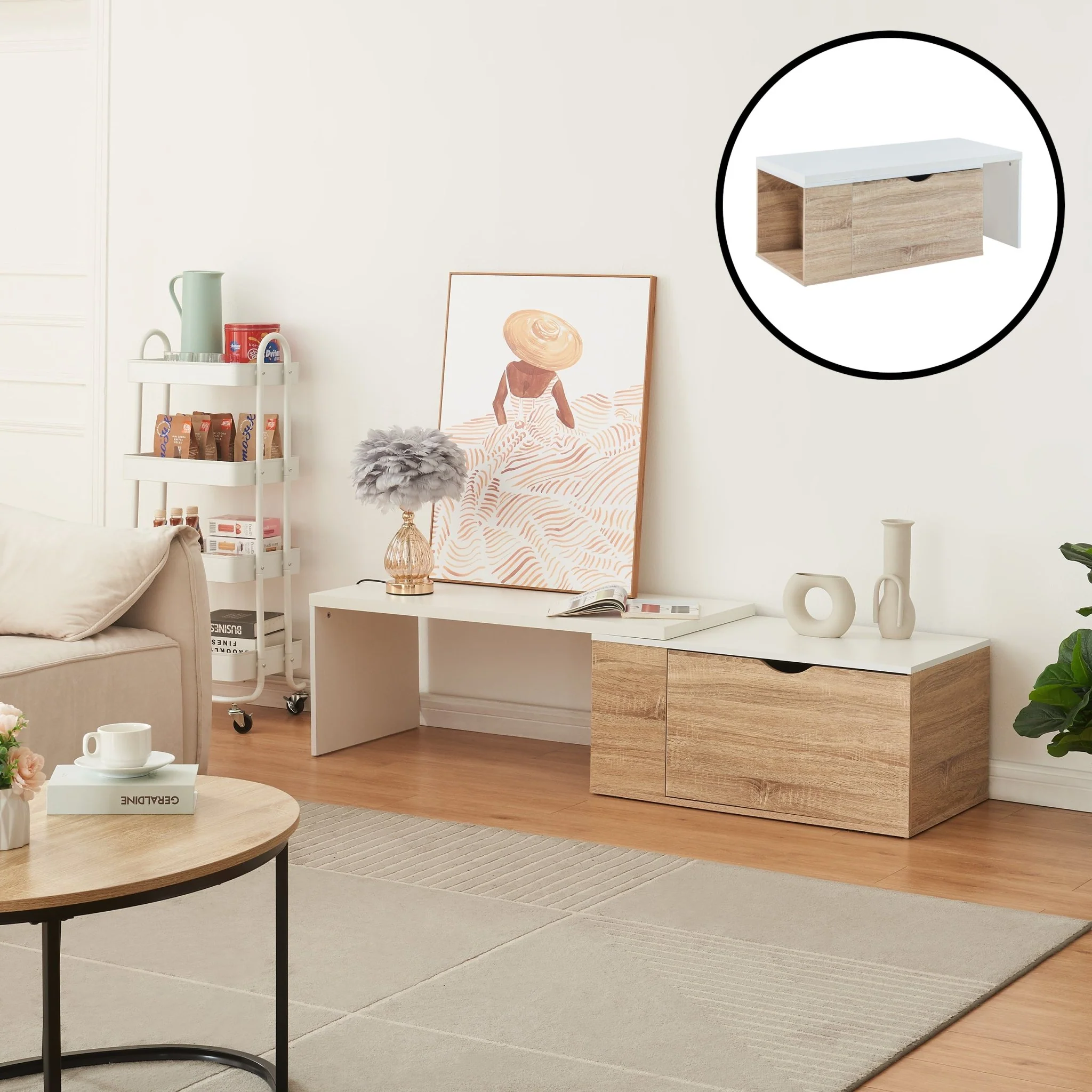 Bijzettafel Österåker 100x47,5x40 cm houtkleurig en wit [en.casa]