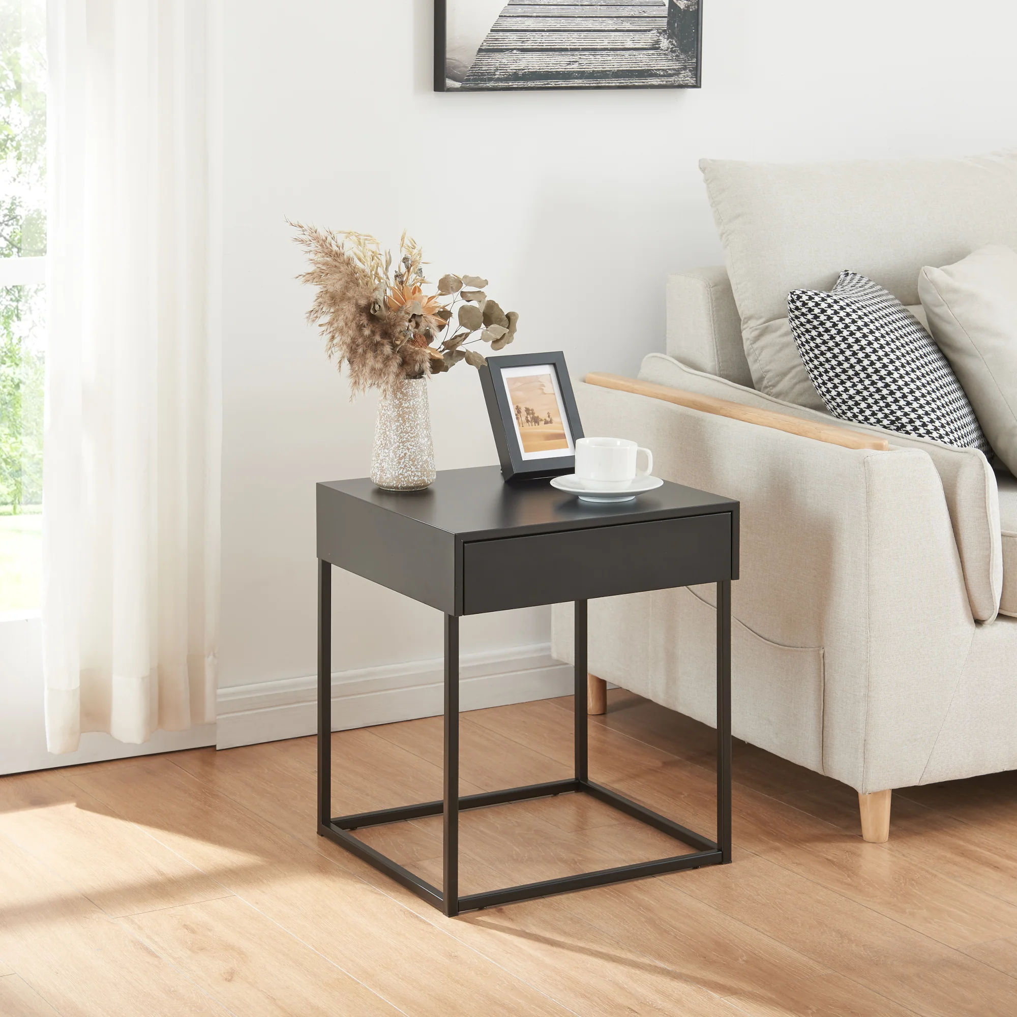 [en.casa] Bijzettafel Rautjärvi met lade 50x43x41 cm - 2 varianten - Image 2