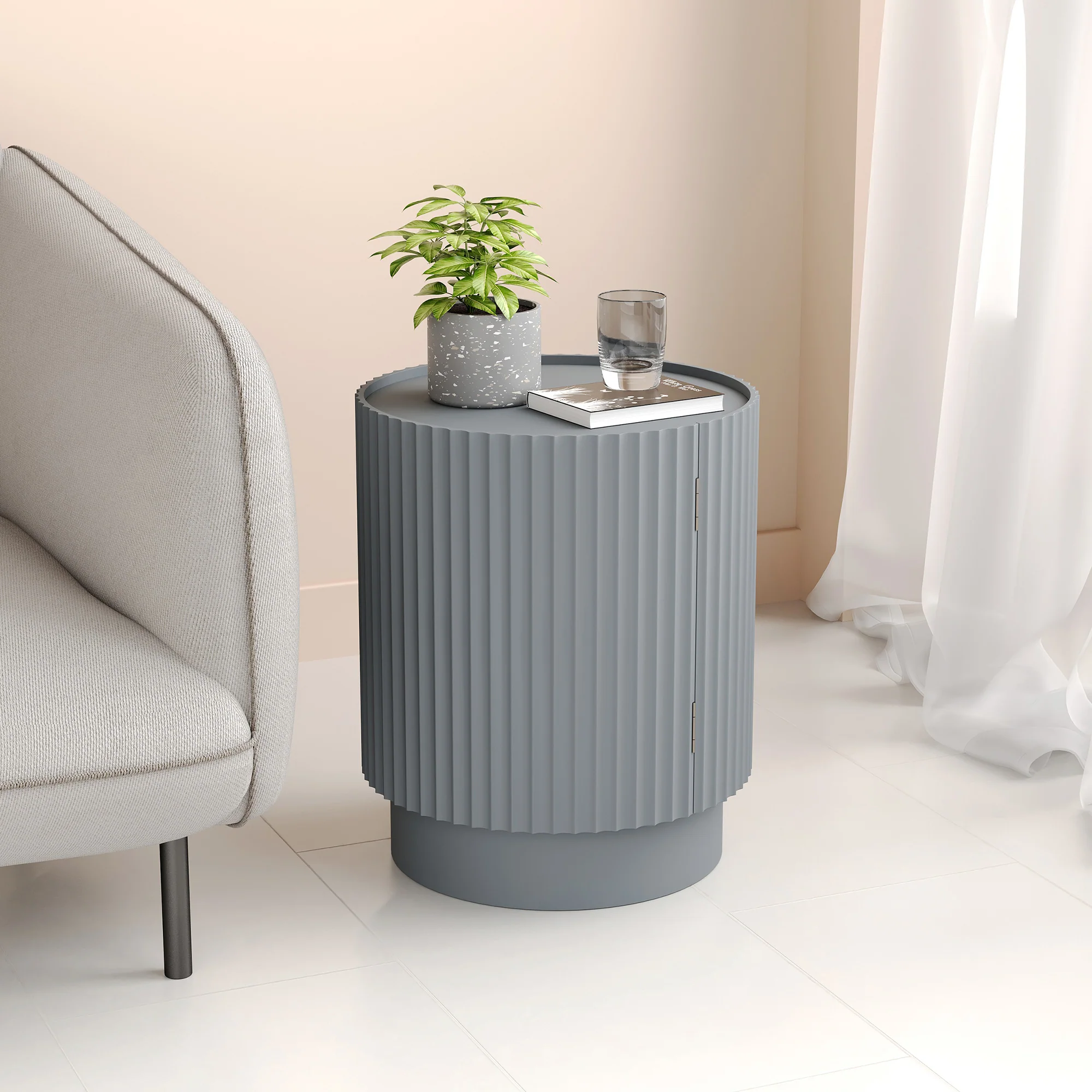 Bijzettafel Rill rond met deur en 2 opbergvakken 49x40 cm [en.casa] - Image 3