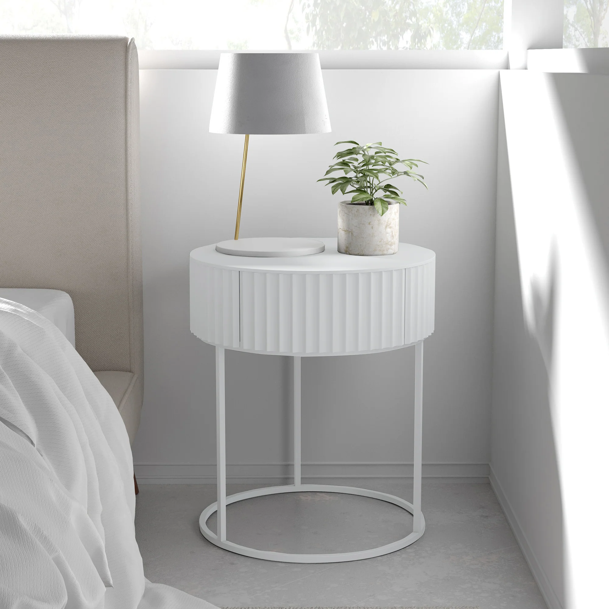 Bijzettafel Rill rond met lade 46x40 cm [en.casa] - Image 2