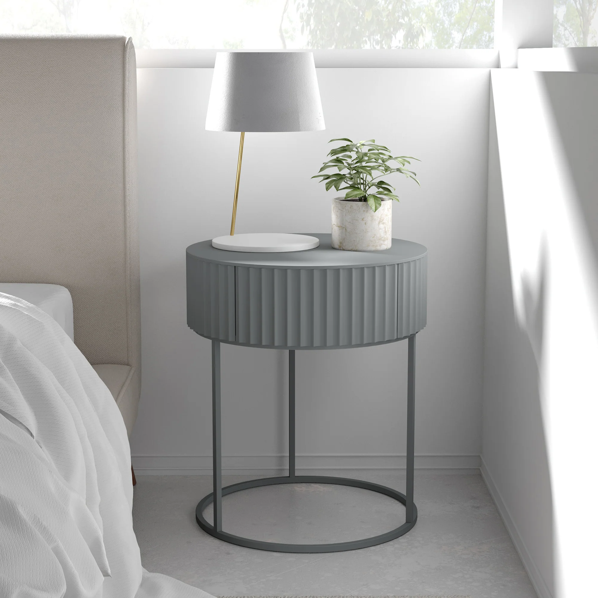 Bijzettafel Rill rond met lade 46x40 cm [en.casa] - Image 3