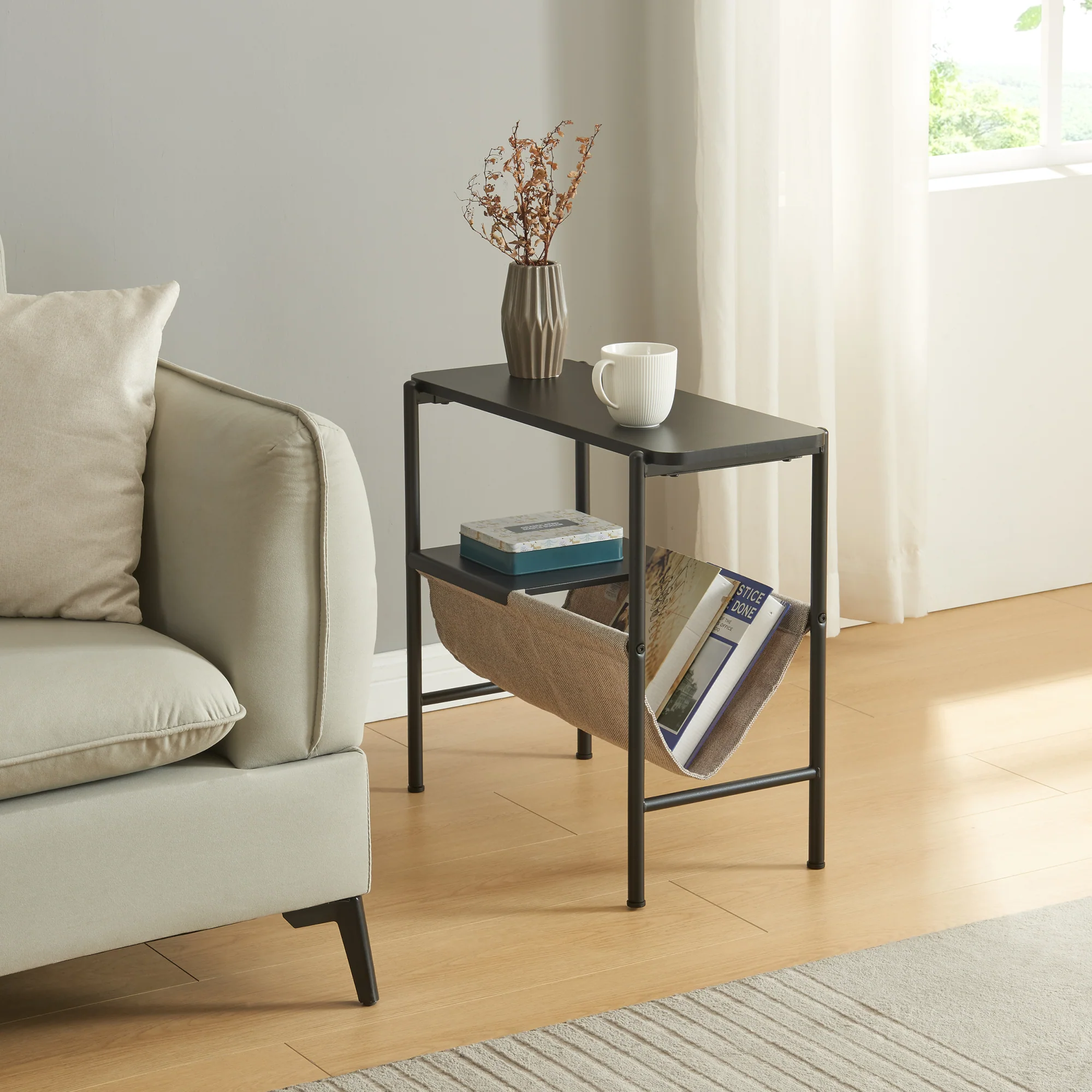 Bijzettafel Samnanger 60x28x53 cm zwart en grijs [en.casa]