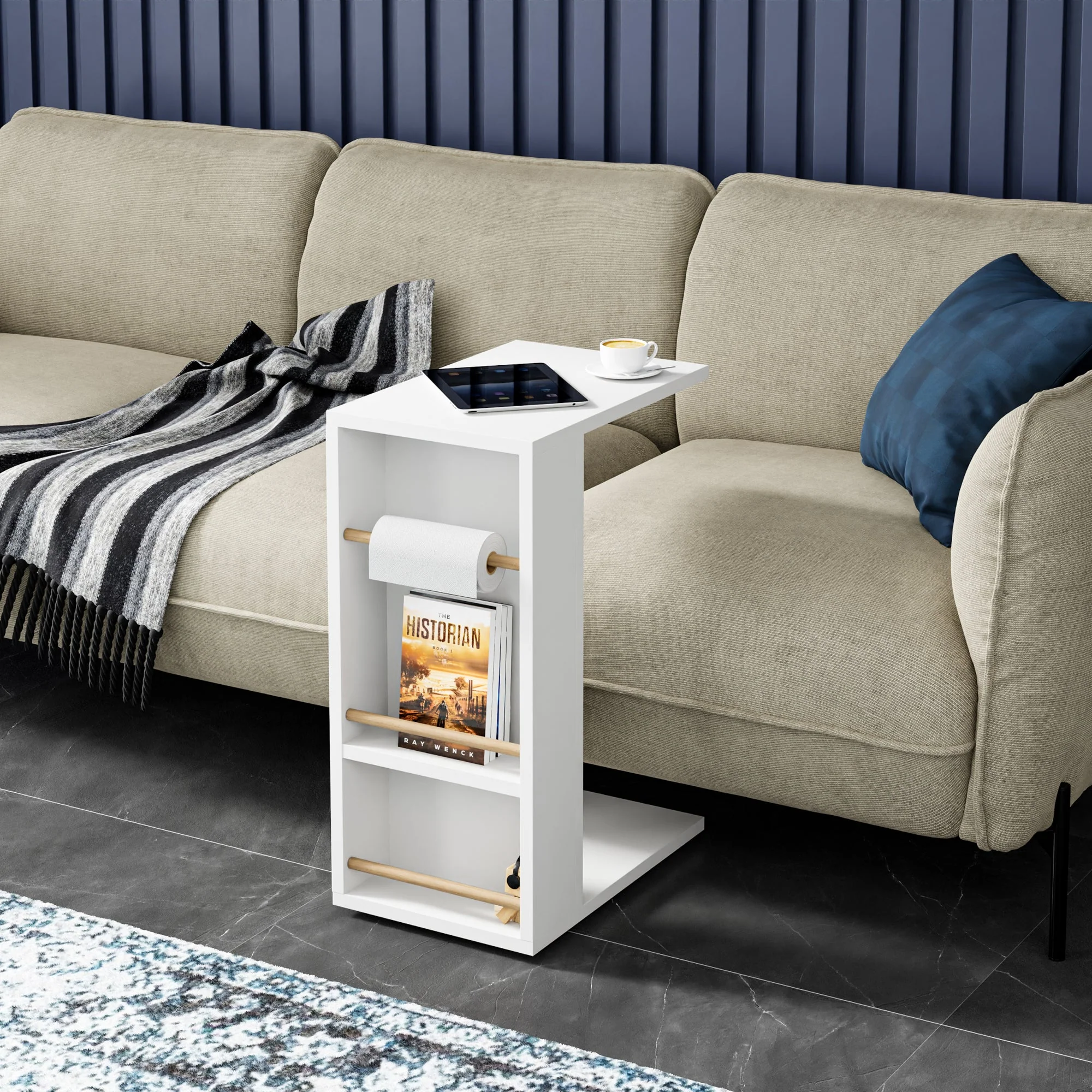 [en.casa] Bijzettafel Siikainen laptoptafel met horizontale spijlen en wielen 44x29x65 cm - 3 varianten - Image 3