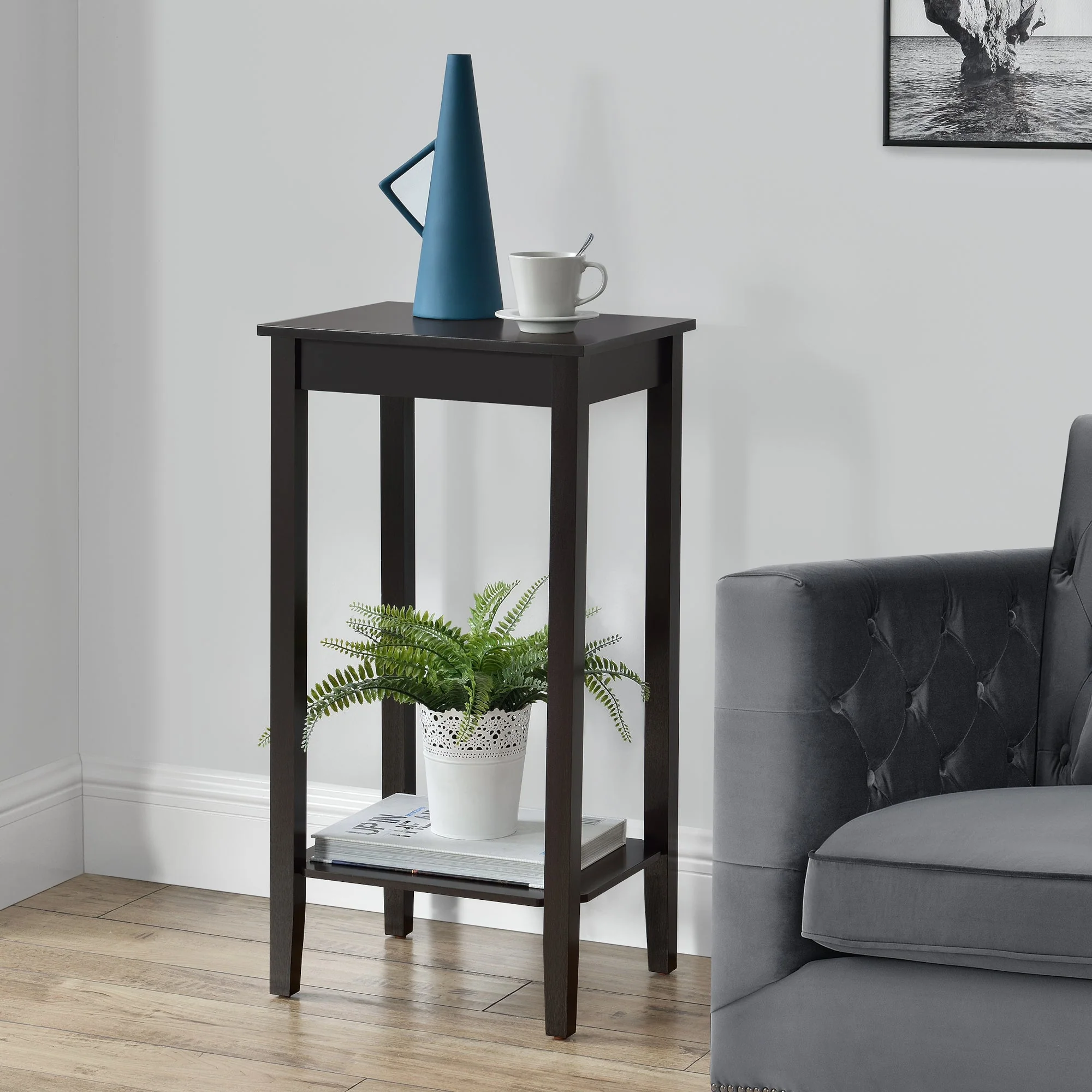Bijzettafel Thun met plank MDF 38x30x74 cm donkerbruin - Image 2