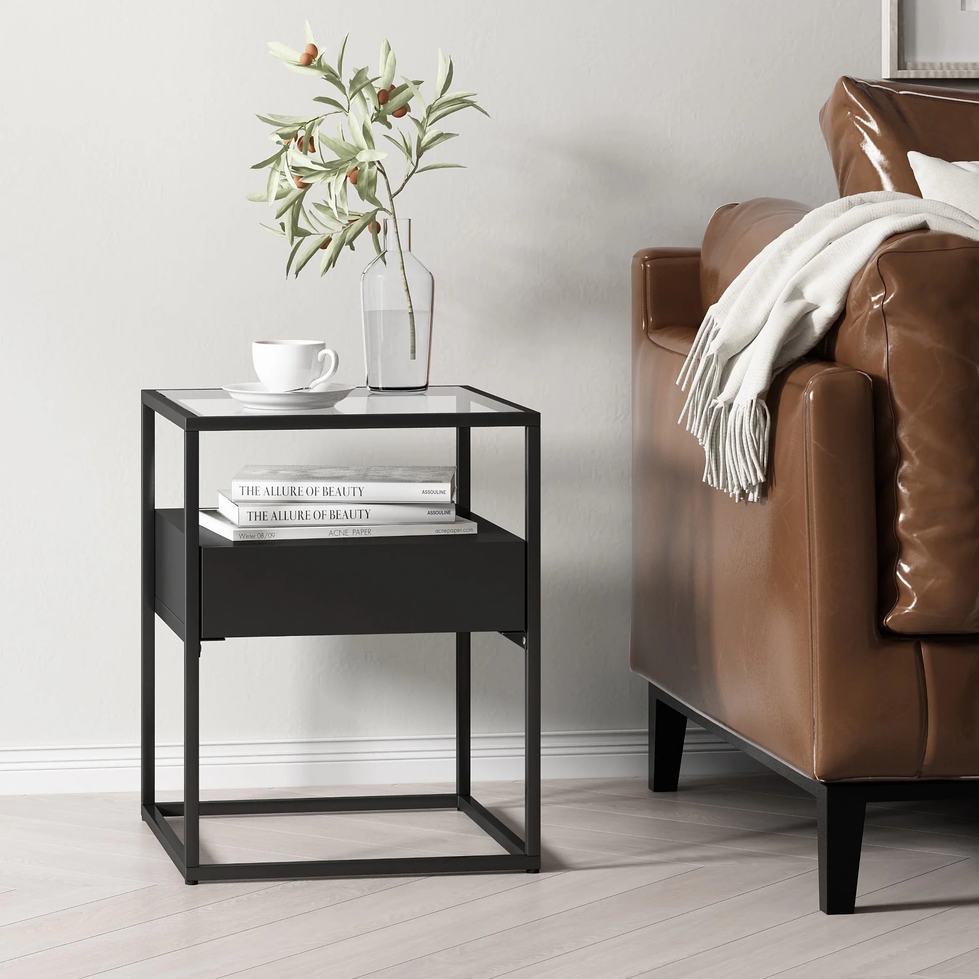 [en.casa] Bijzettafel Vissenbjerg met lade 51x40x40 cm - 2 varianten