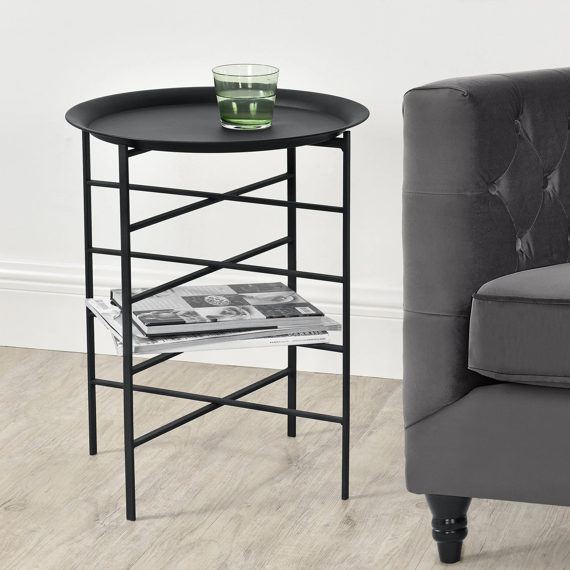 Bijzettafel Gandia 40xØ52 cm met afneembaar tafelblad zwart - Image 2