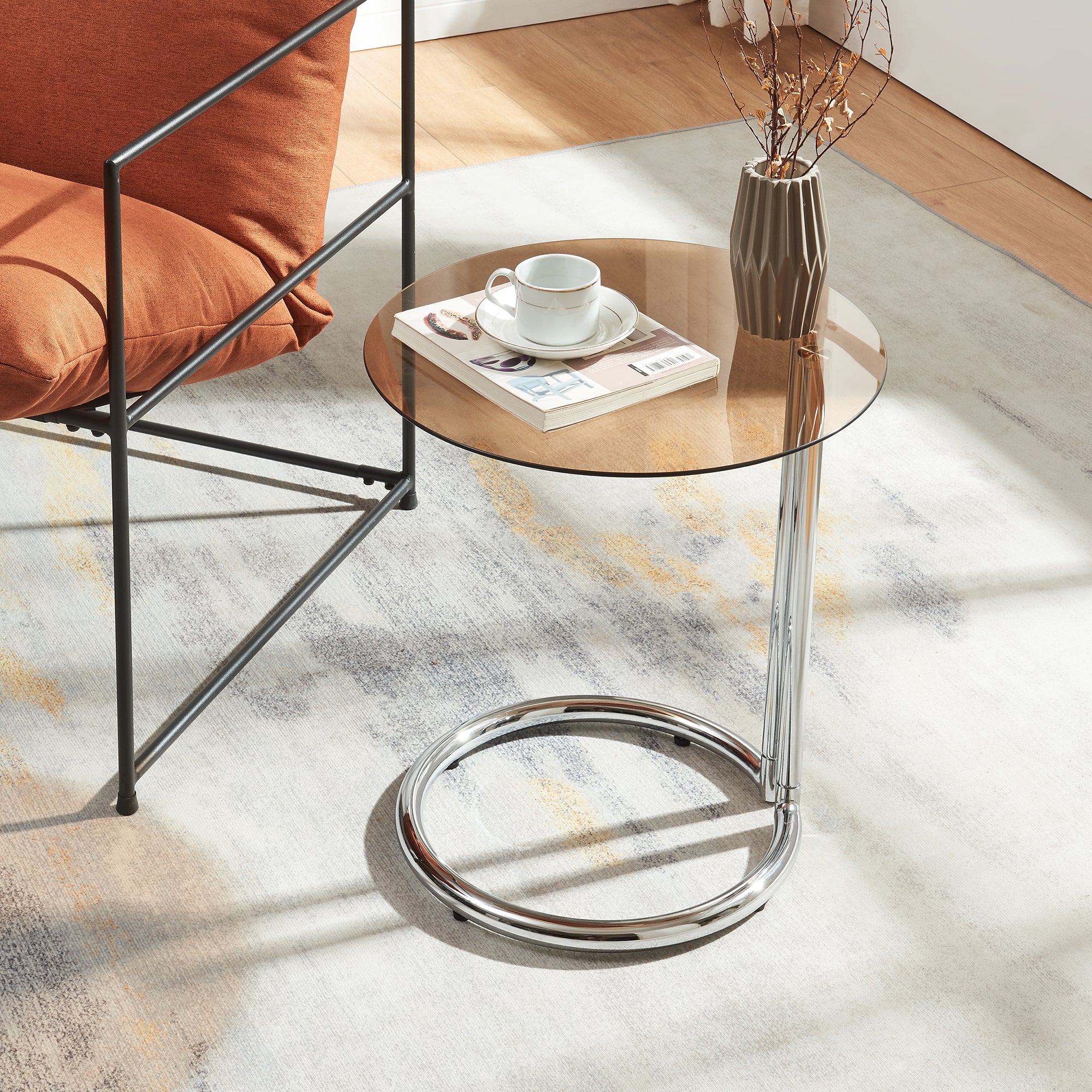 Bijzettafel Ylivieska rond met glasplaat 46x45 cm [en.casa] - Image 2