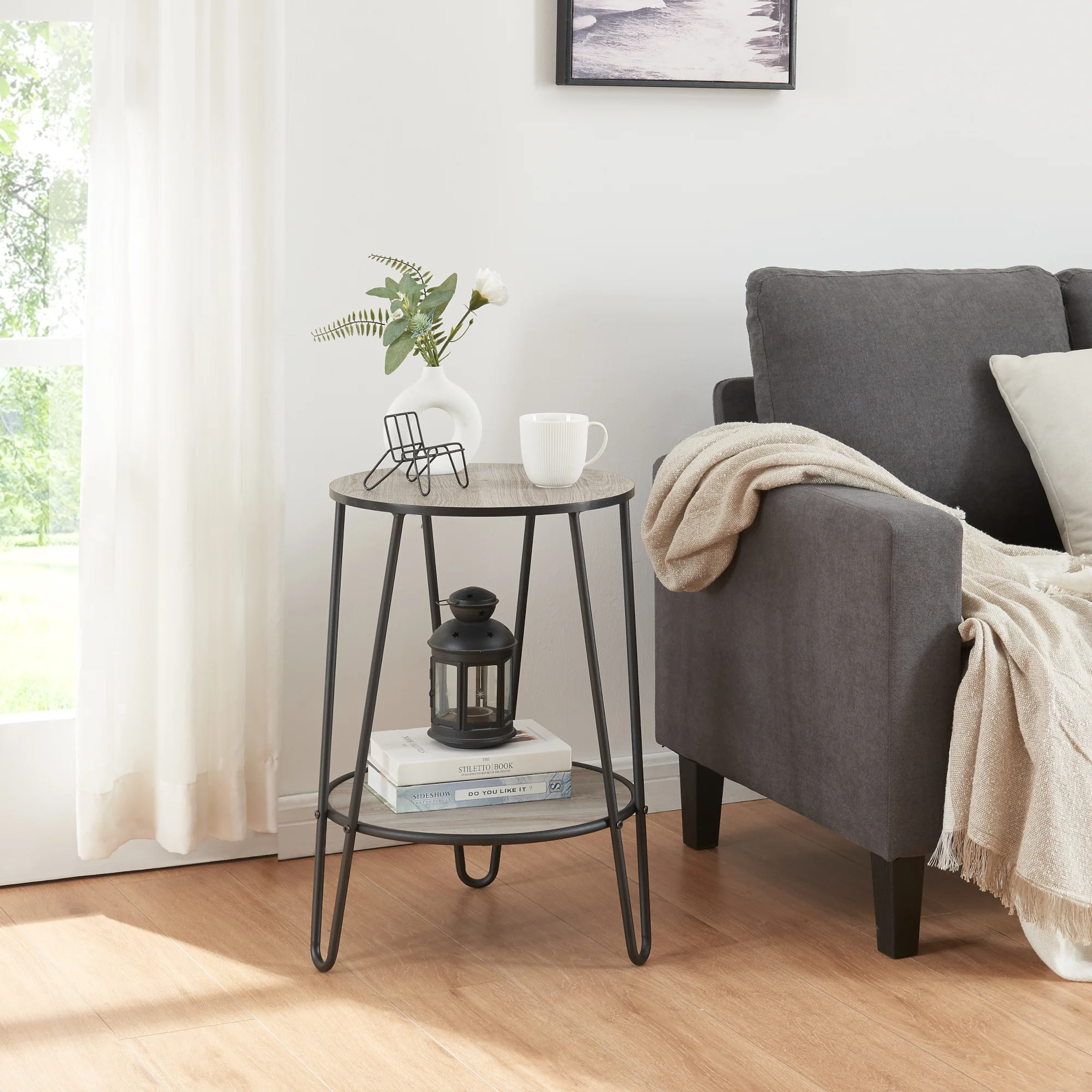 [en.casa] Bijzettafel Ylöjärvi 61x44x44 cm zwart en eikenkleurig