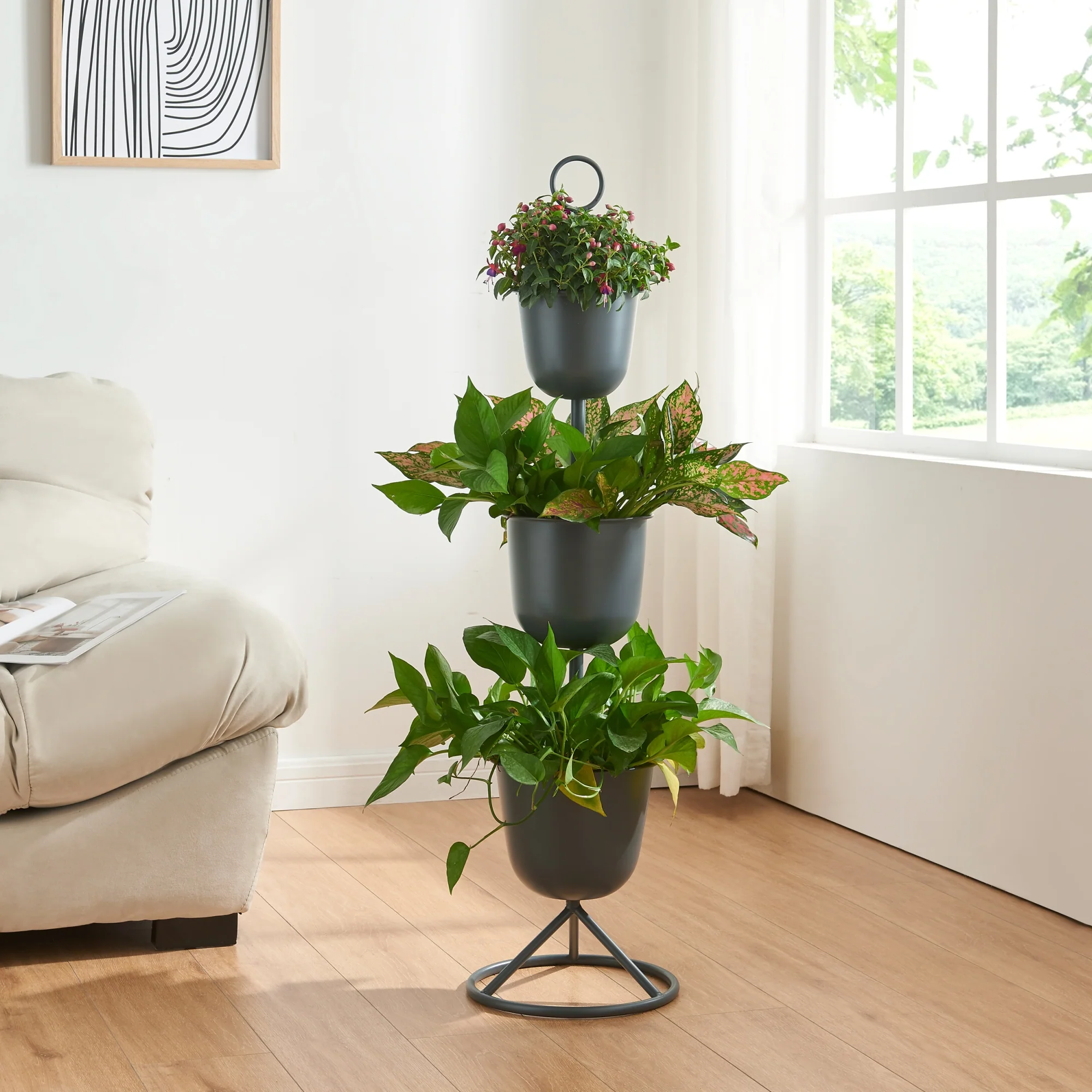 Plantenstandaard Alphen met bloempotten metaal [en.casa]