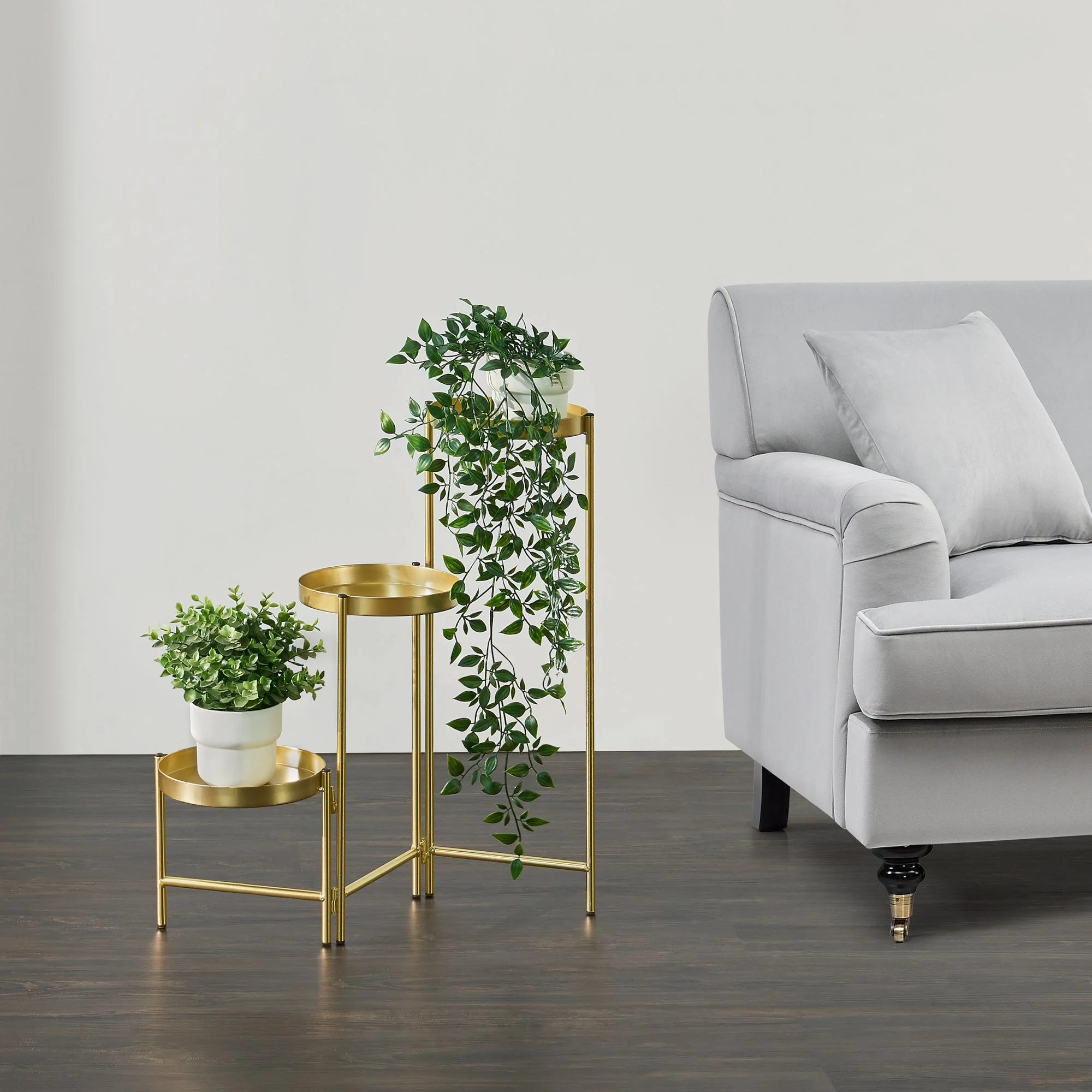 [en.casa] Bloempot op standaard Kallo metaal 60x60x18 cm messing - Image 2
