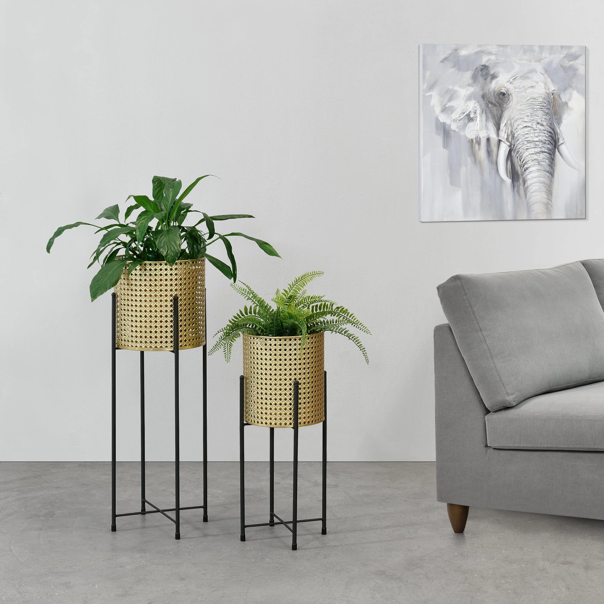 Bloempot op standaard Mol set van 2 zwart en goud - Image 2