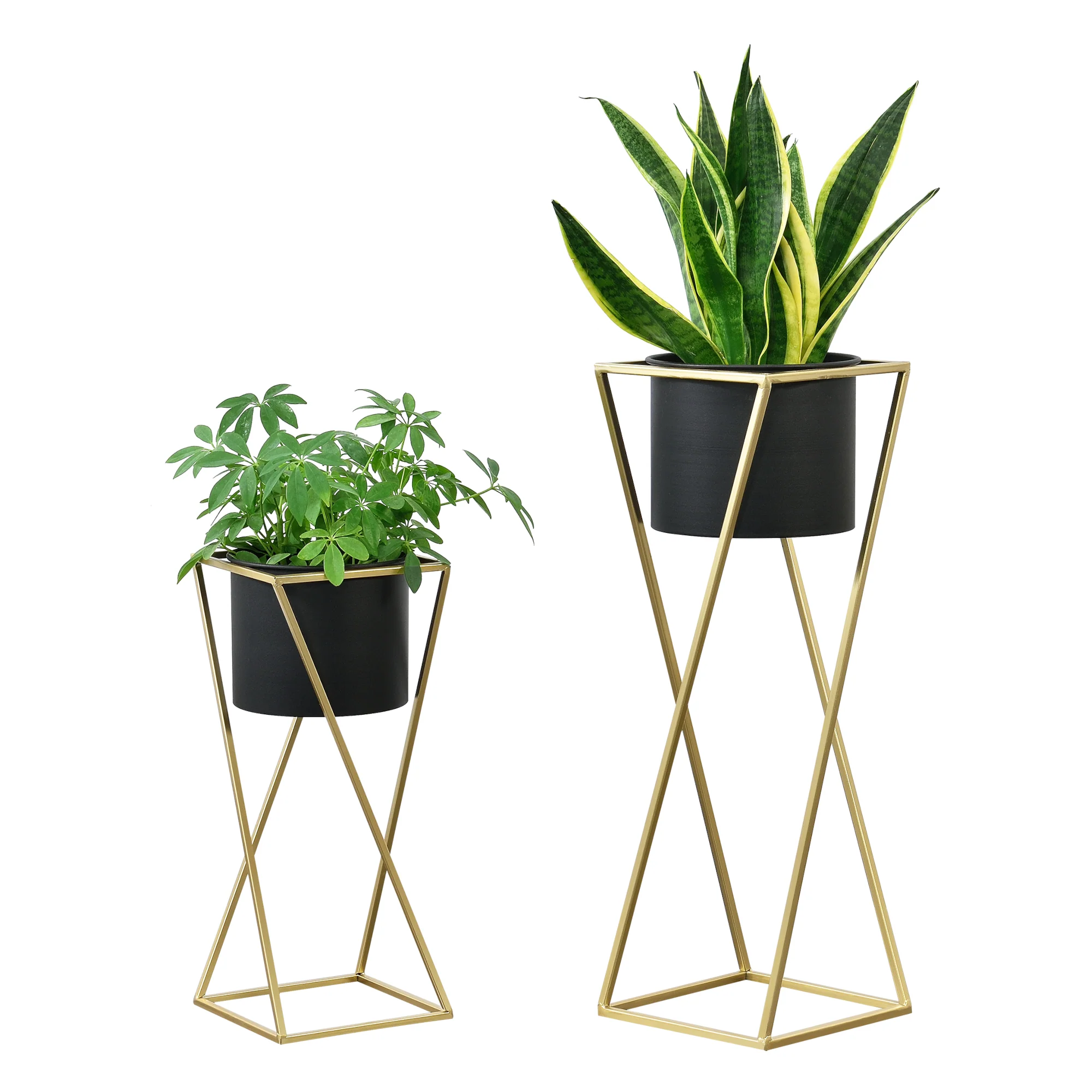 Bloempot op standaard Mons set van 2 zwart en goud