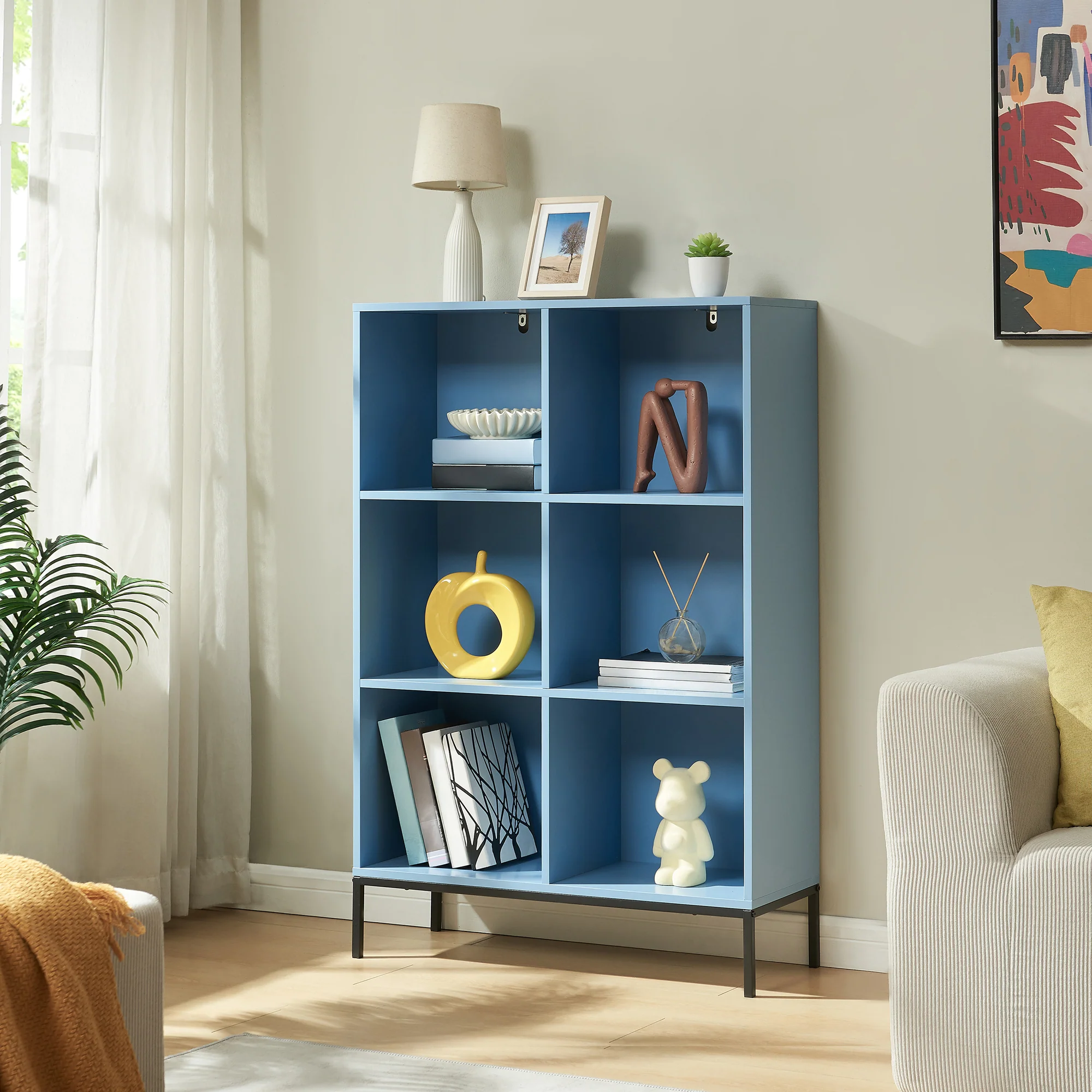 Boekenkast Colwyn met 6 vakken 120x80x30 cm blauw en zwart [en.casa] - Image 2