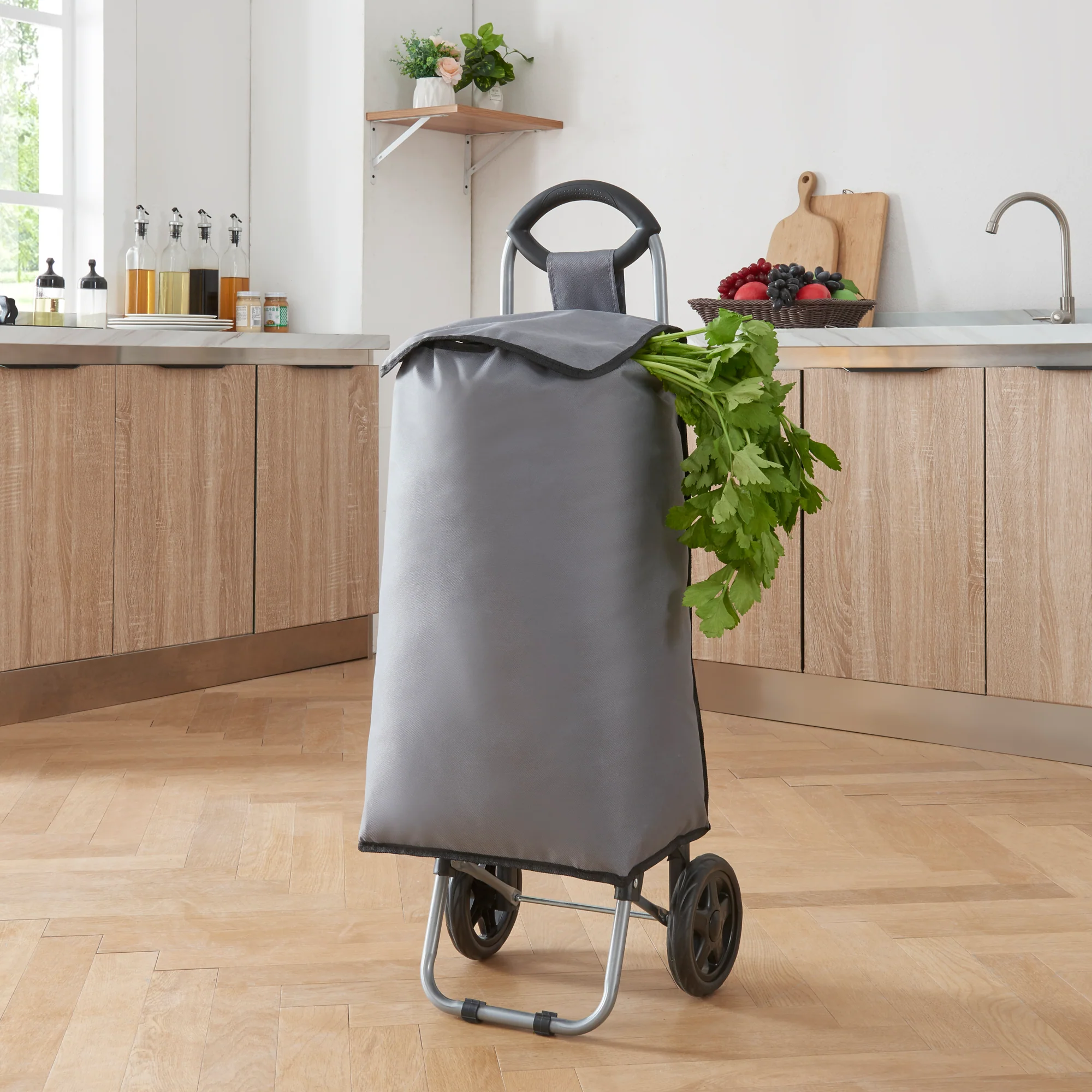[en.casa] Boodschappentrolley Nørre 93x32x30 cm donkergrijs en zwart