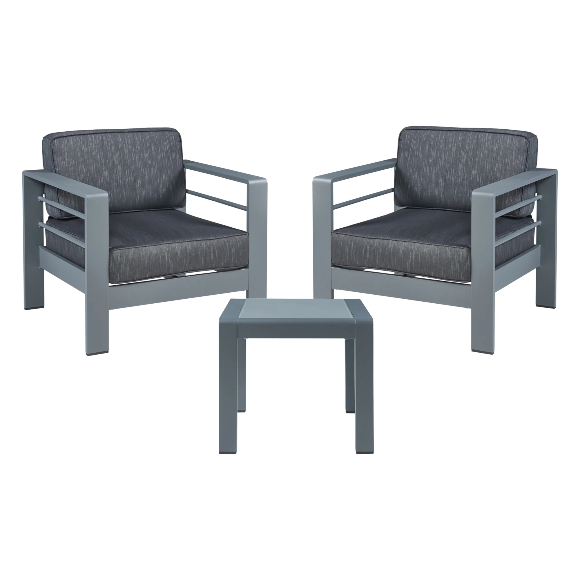 Tuinset Avise 3-delig tuintafel met 2 fauteuils antraciet en donkergrijs casa.pro
