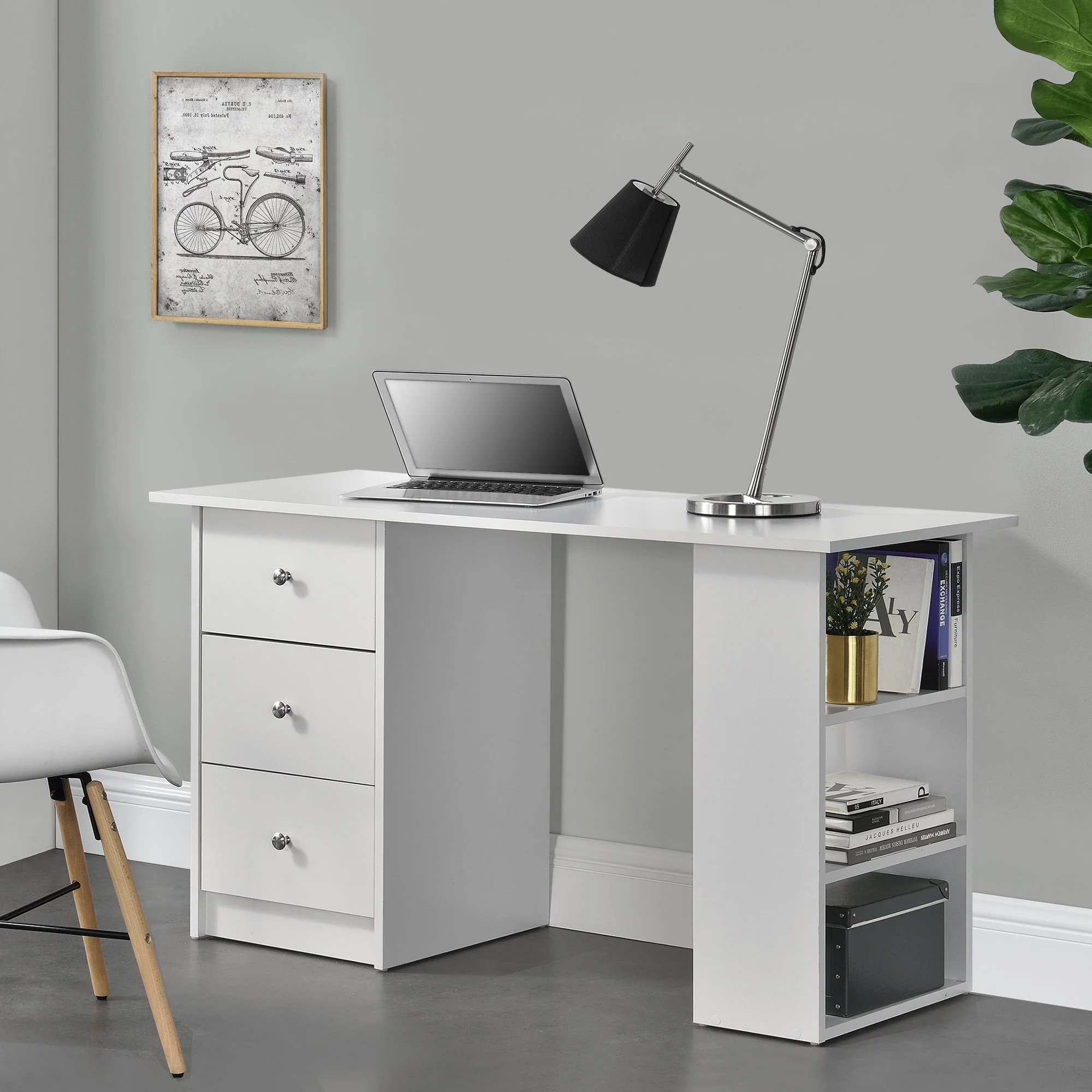 Bureau Lemberg met 3 lades en vakken 120x49x72 cm wit - Image 2