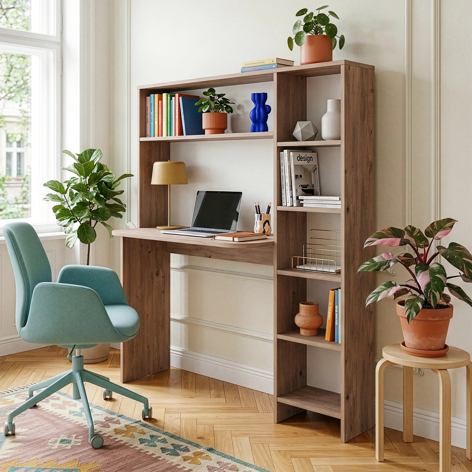 Bureau met plank Onega 143x114x40 cm houtkleur [en.casa]