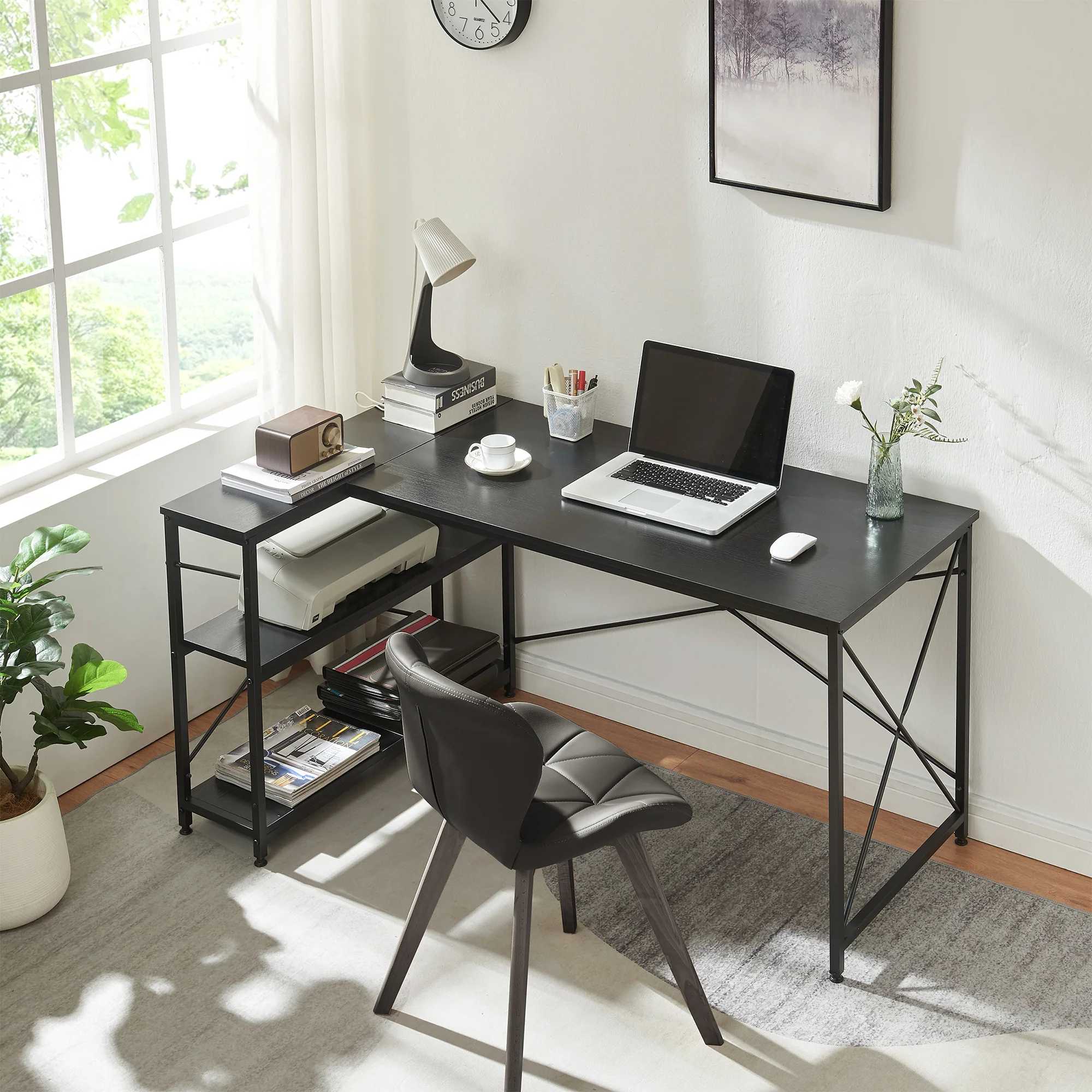 Bureau Raundsvalt zwart 137x88x75 cm [en.casa]