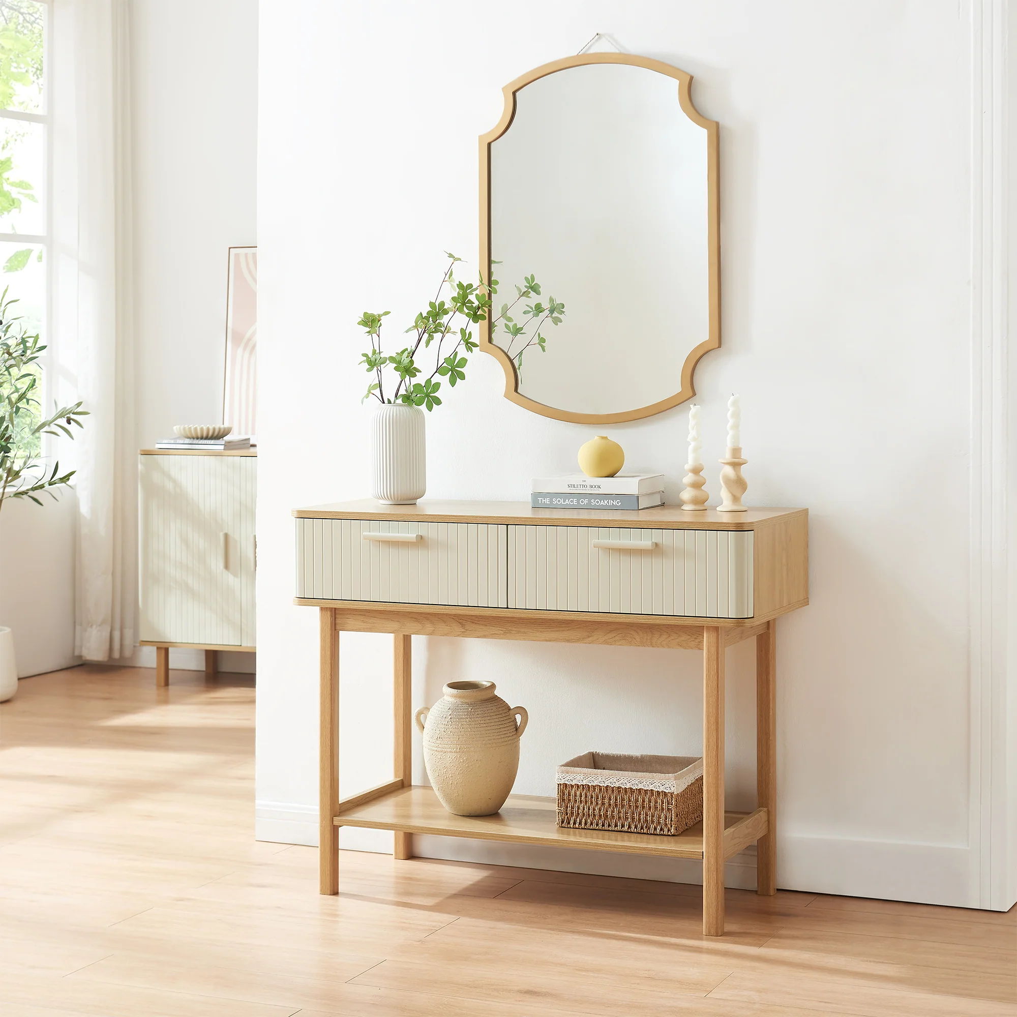 Consoletafel Ferrersp 100x40x80 cm eikenkleurig havermout en naturel [en.casa] - Image 2