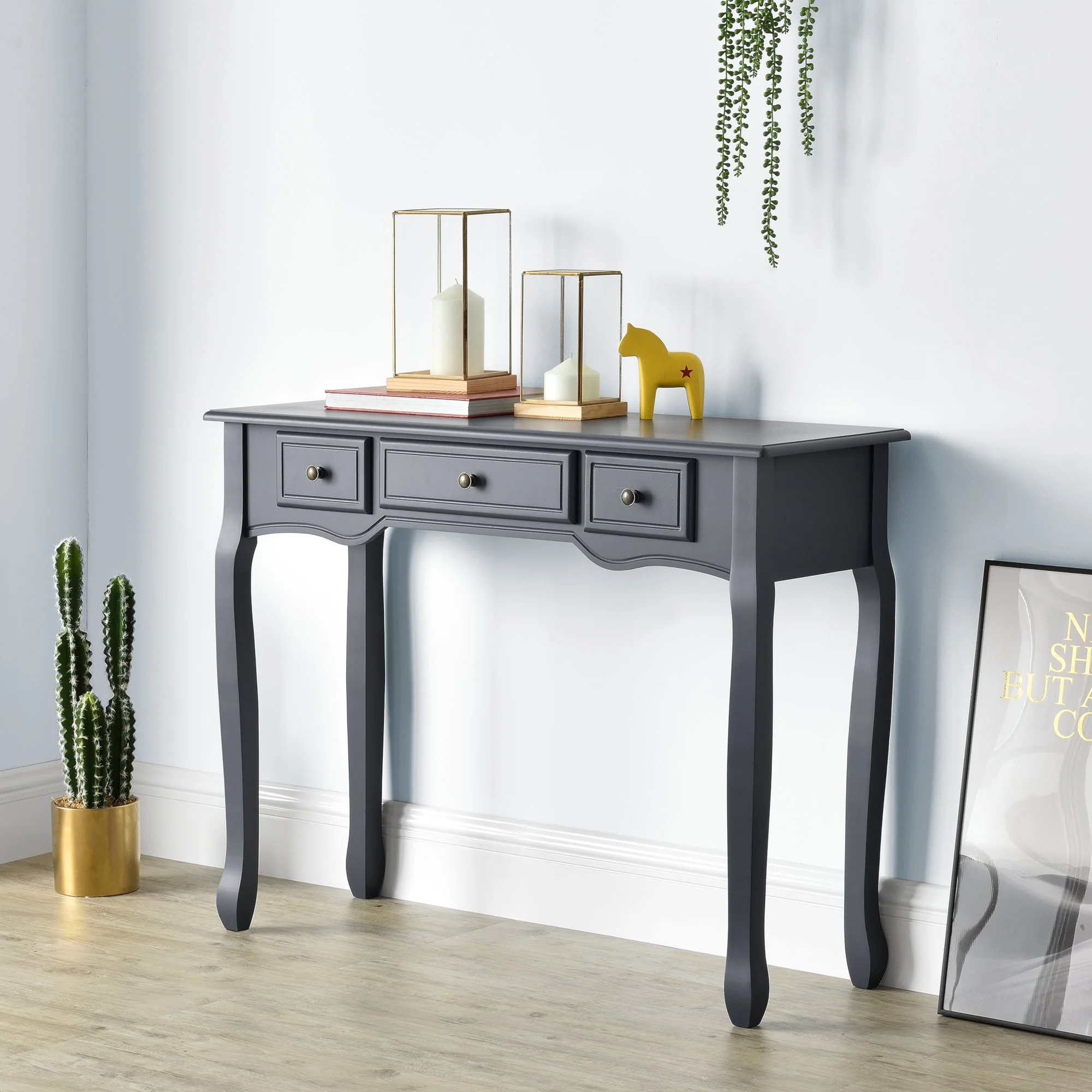 Console tafel sidetafel met 3 lades landelijk grenen en MDF 100x35x78 cm - 3 varianten - Image 5