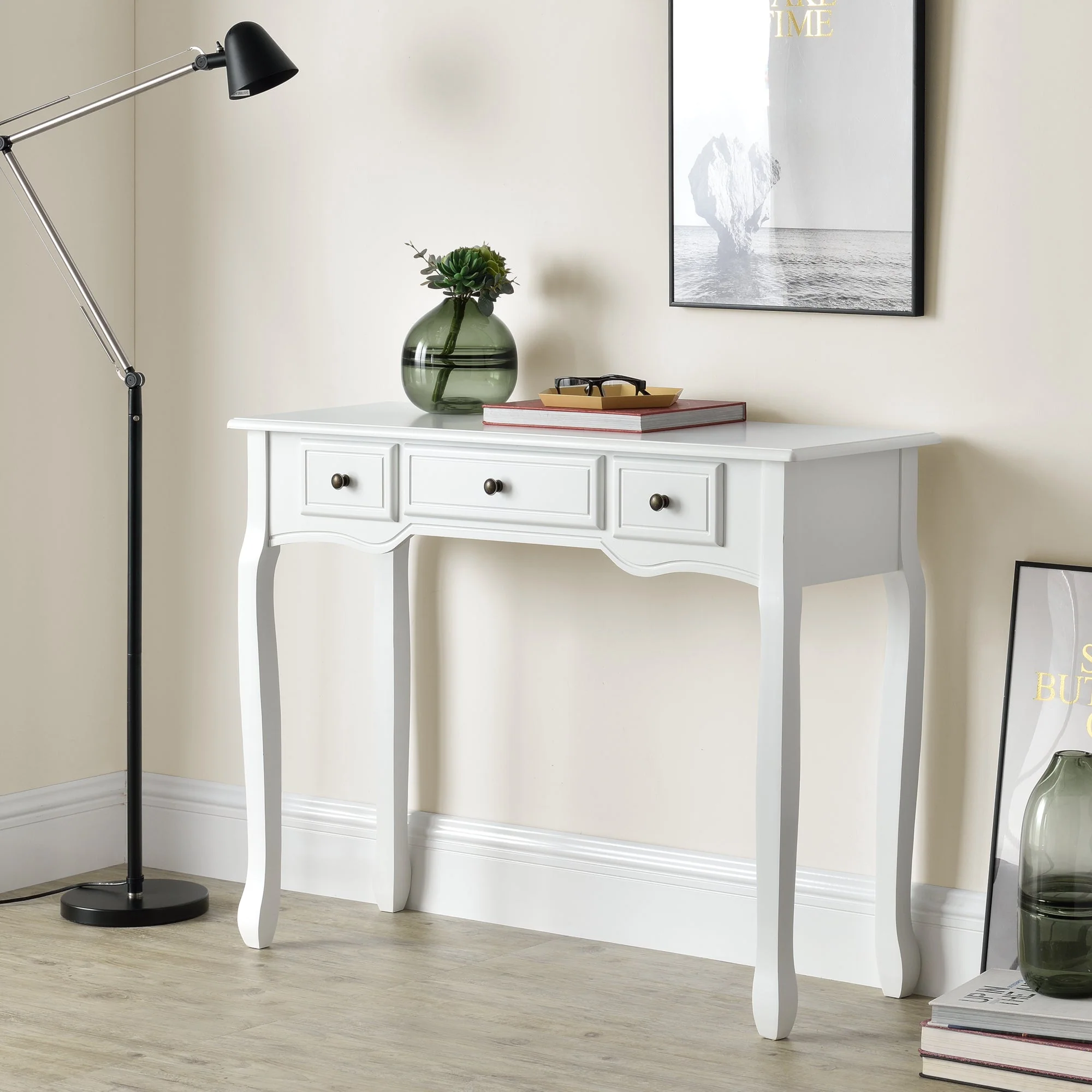 Console tafel sidetafel met 3 lades landelijk grenen en MDF 100x35x78 cm - 3 varianten - Image 7