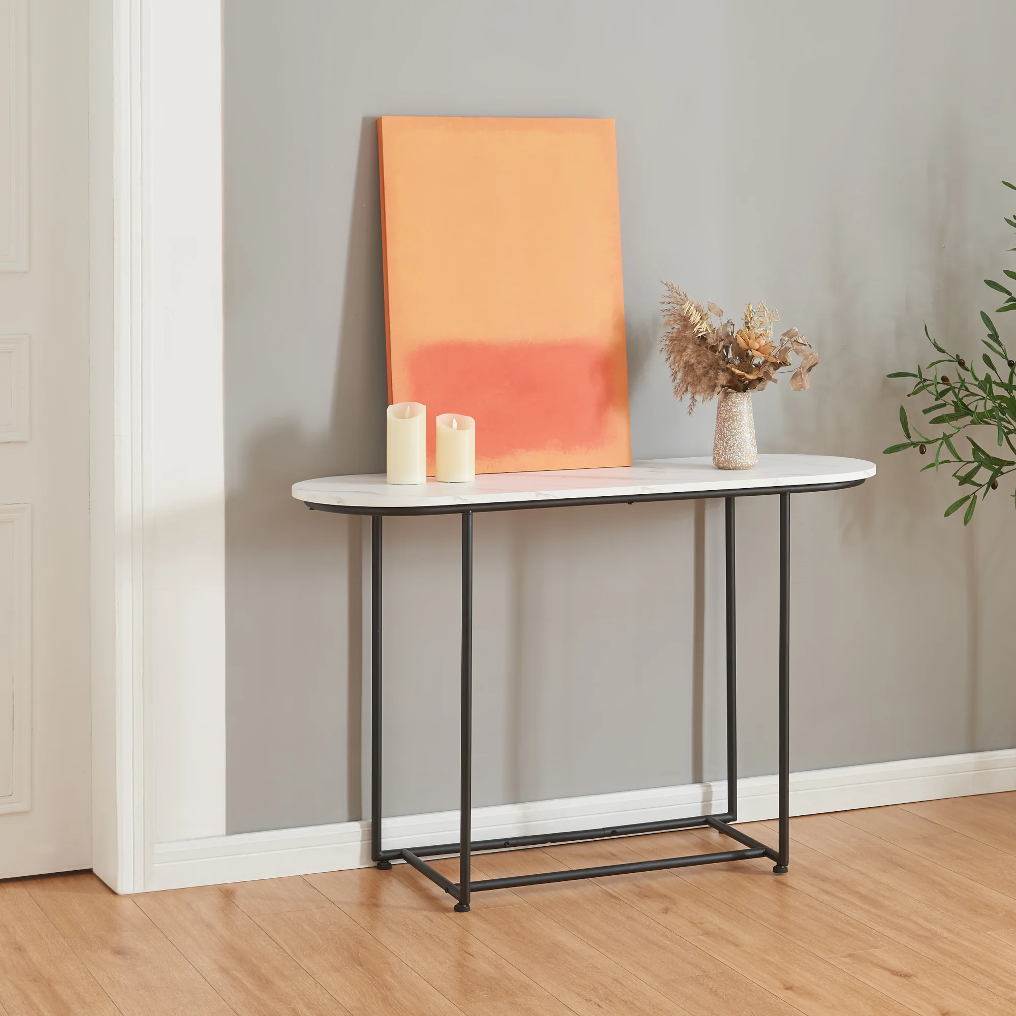 Console tafel Nordfron 120x40x75 cm zwart en marmer wit [en.casa]