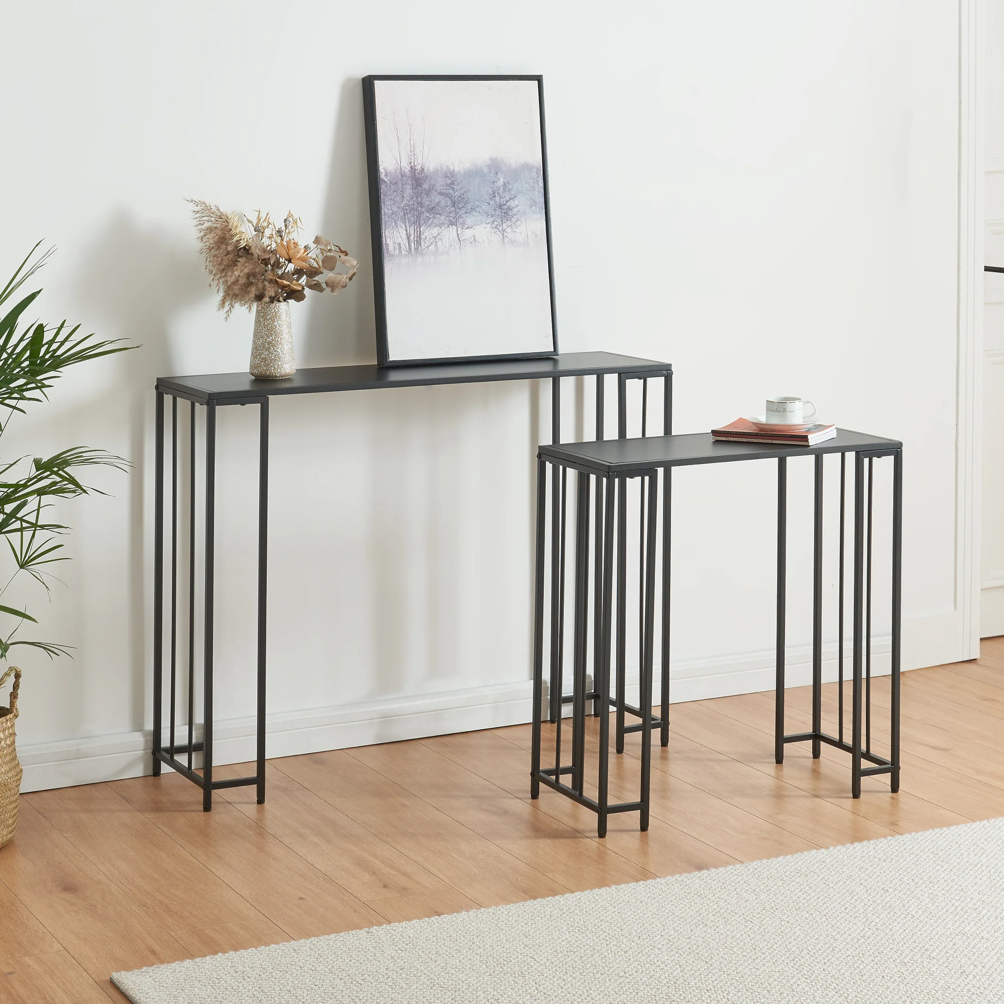 Console tafel Ørsta set van 2 zwart [en.casa]