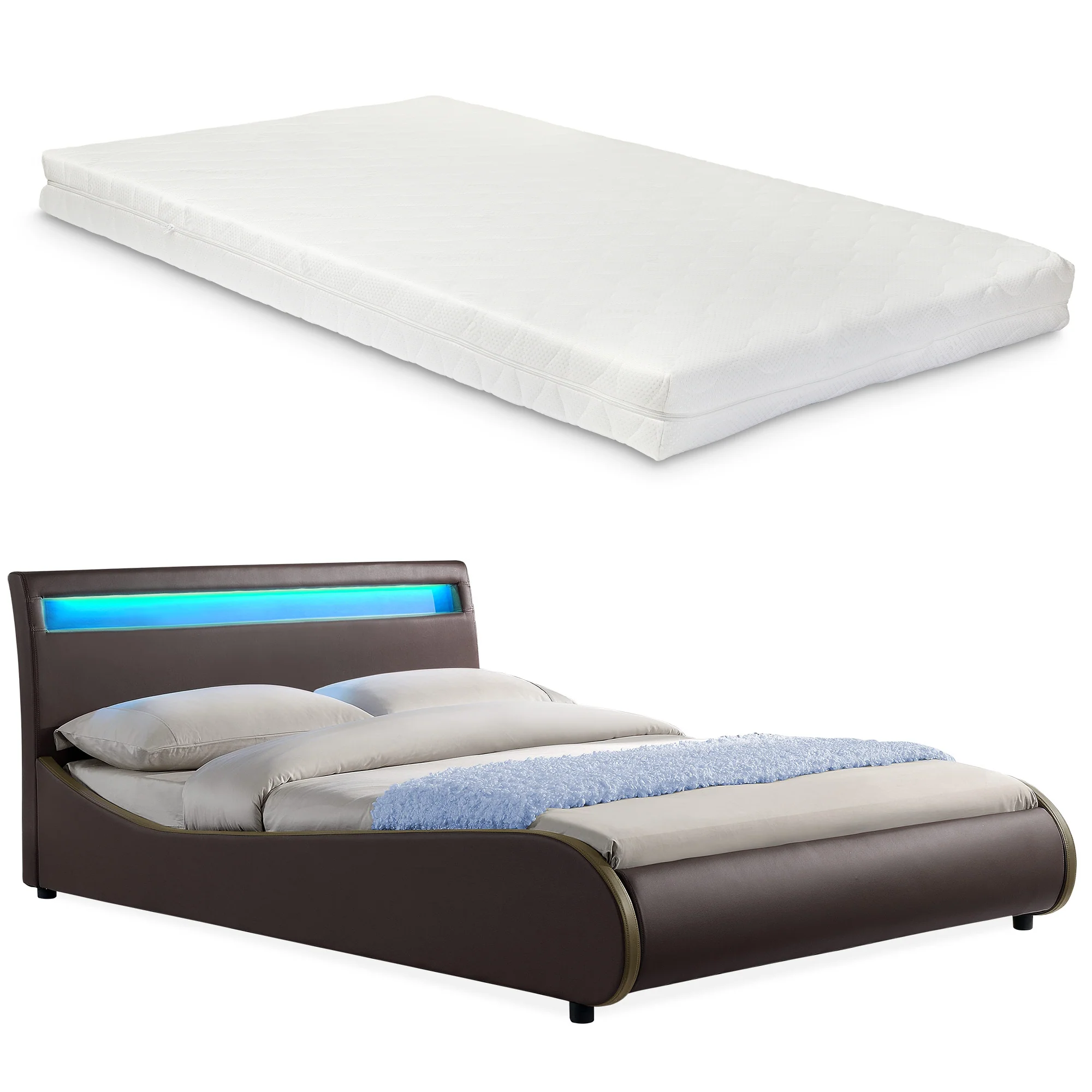 Bed Valencia met LED-verlichting incl. matras en lattenbodem - verschillende maten en kleuren - Image 11