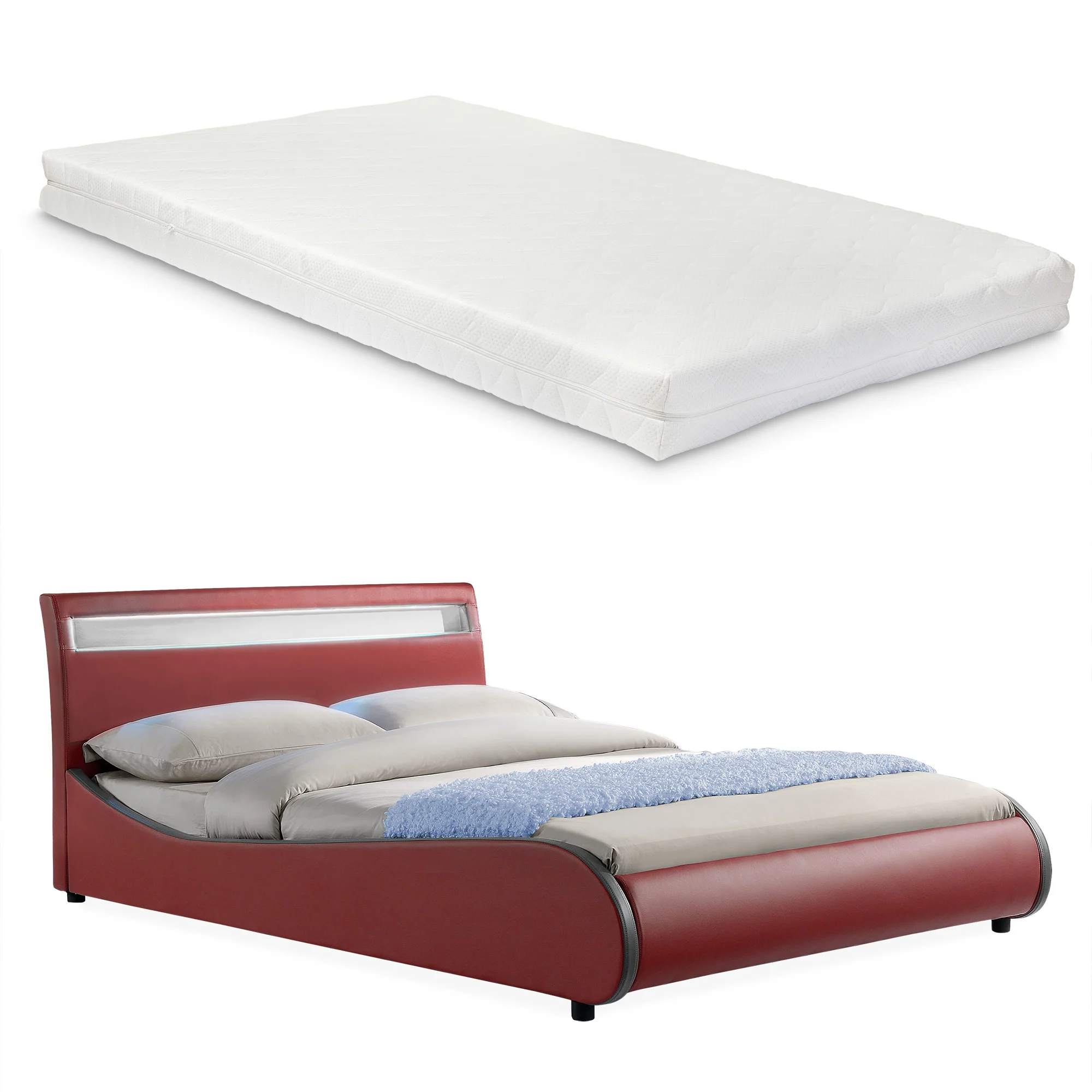 Bed Valencia met LED-verlichting incl. matras en lattenbodem - verschillende maten en kleuren - Image 12