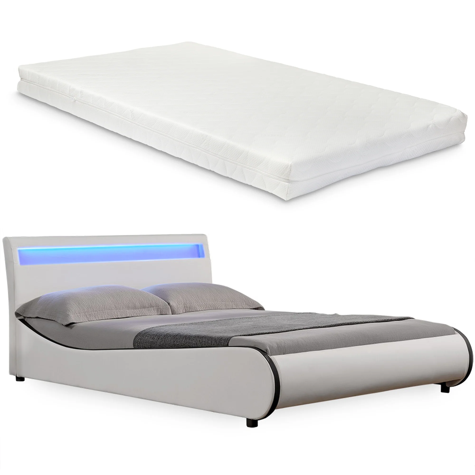 Bed Valencia met LED-verlichting incl. matras en lattenbodem - verschillende maten en kleuren - Image 17