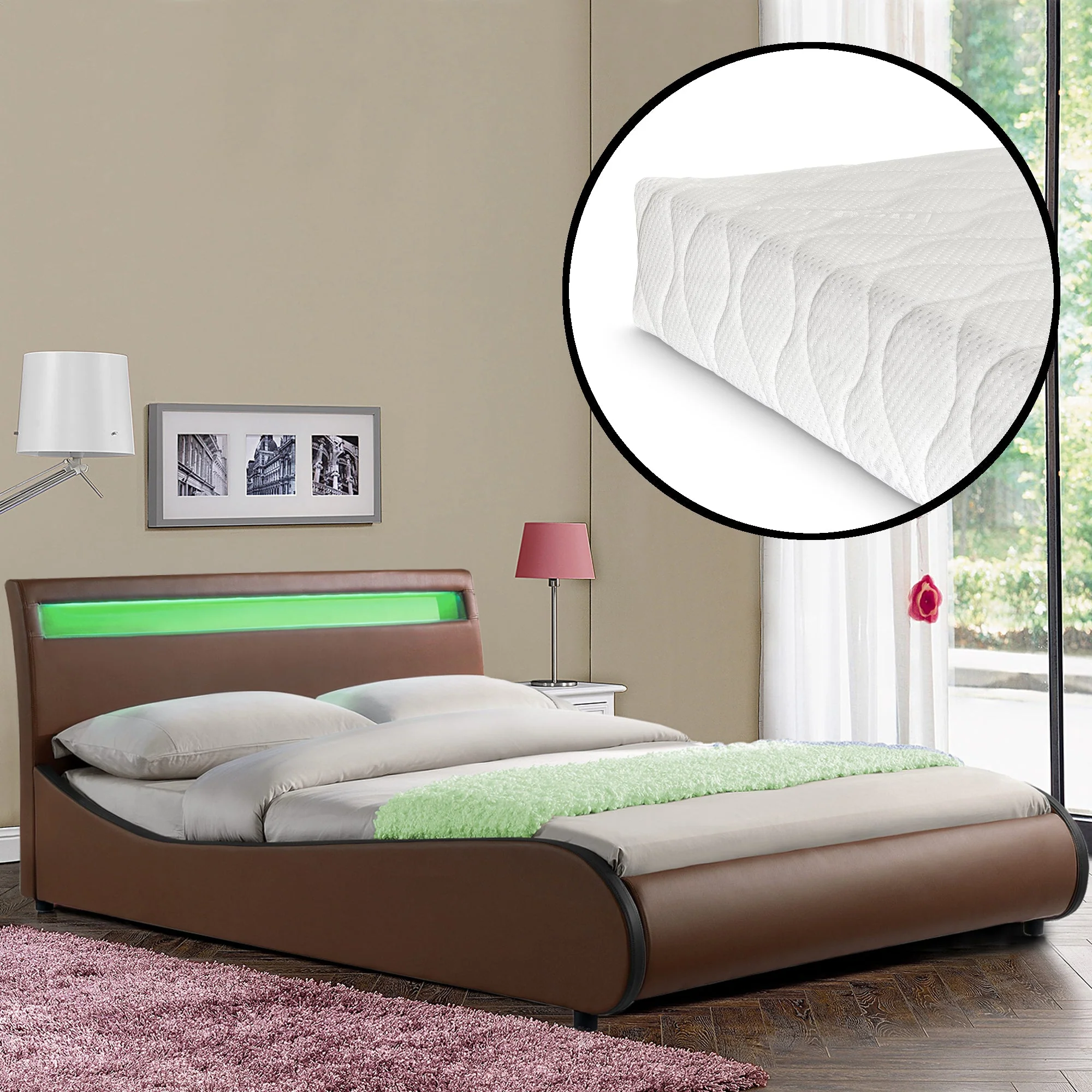 Bed Valencia met LED-verlichting incl. matras en lattenbodem - verschillende maten en kleuren - Image 19