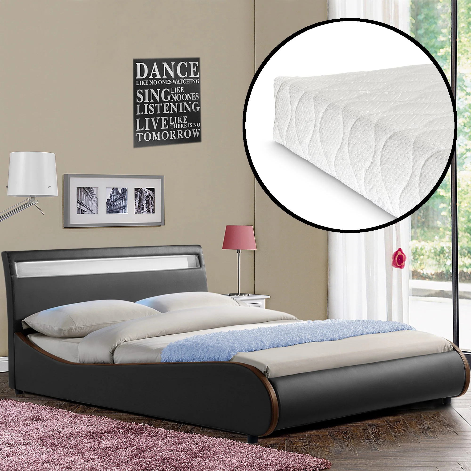 Bed Valencia met LED-verlichting incl. matras en lattenbodem - verschillende maten en kleuren - Image 21