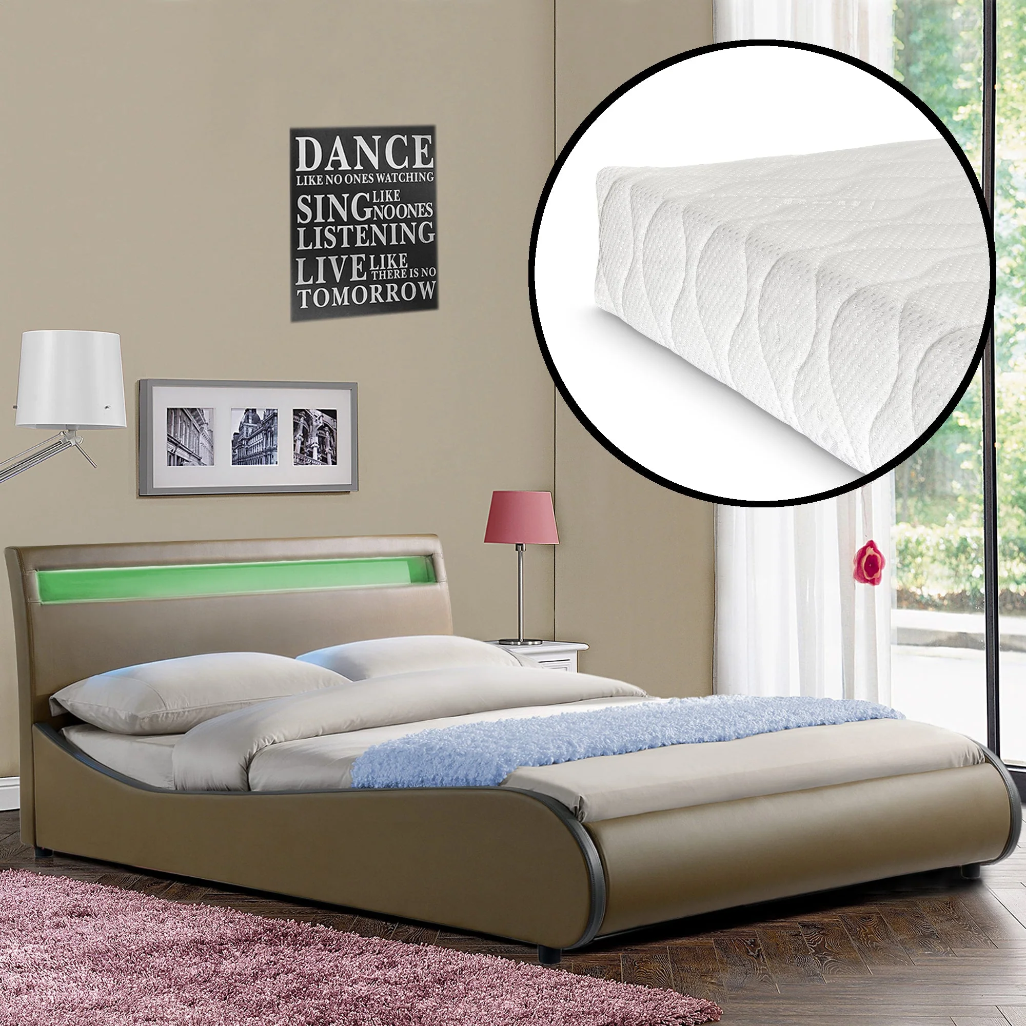 Bed Valencia met LED-verlichting incl. matras en lattenbodem - verschillende maten en kleuren - Image 22