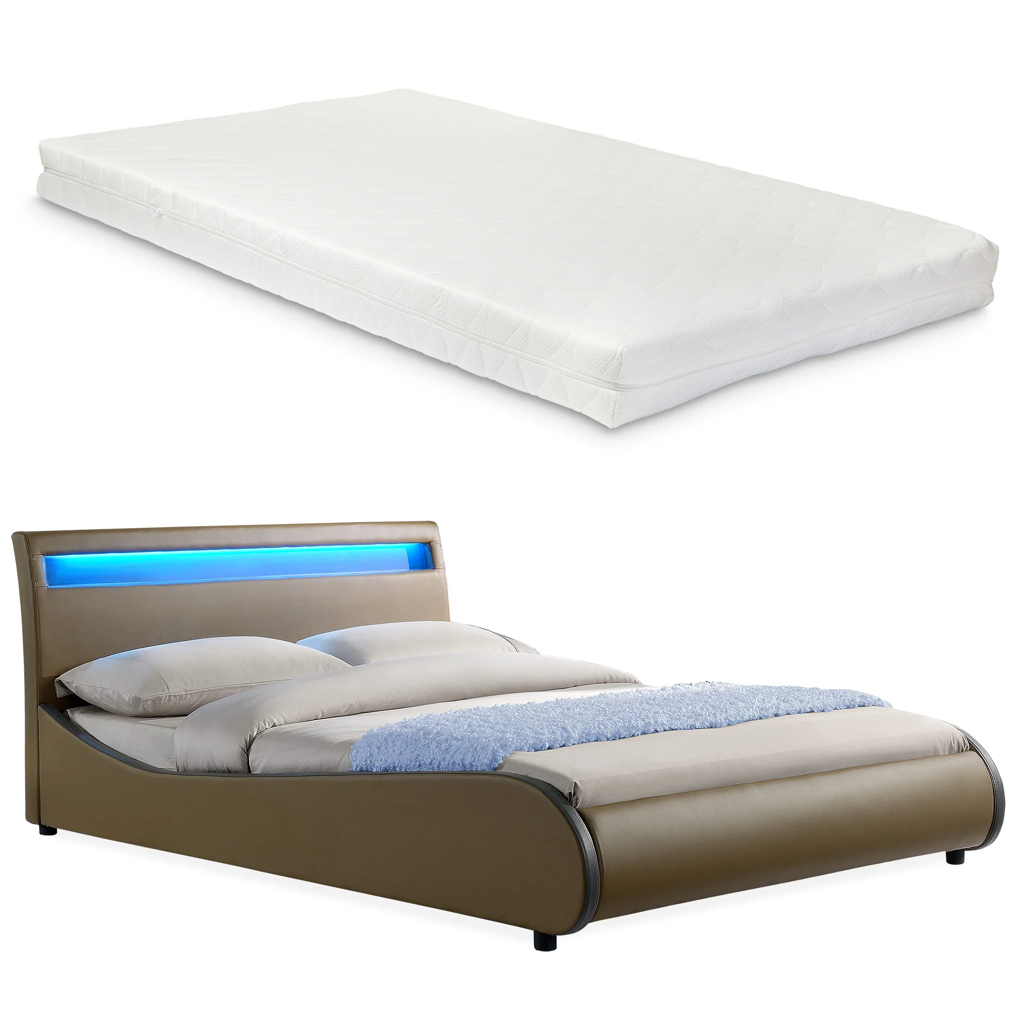 Bed Valencia met LED-verlichting incl. matras en lattenbodem - verschillende maten en kleuren - Image 7