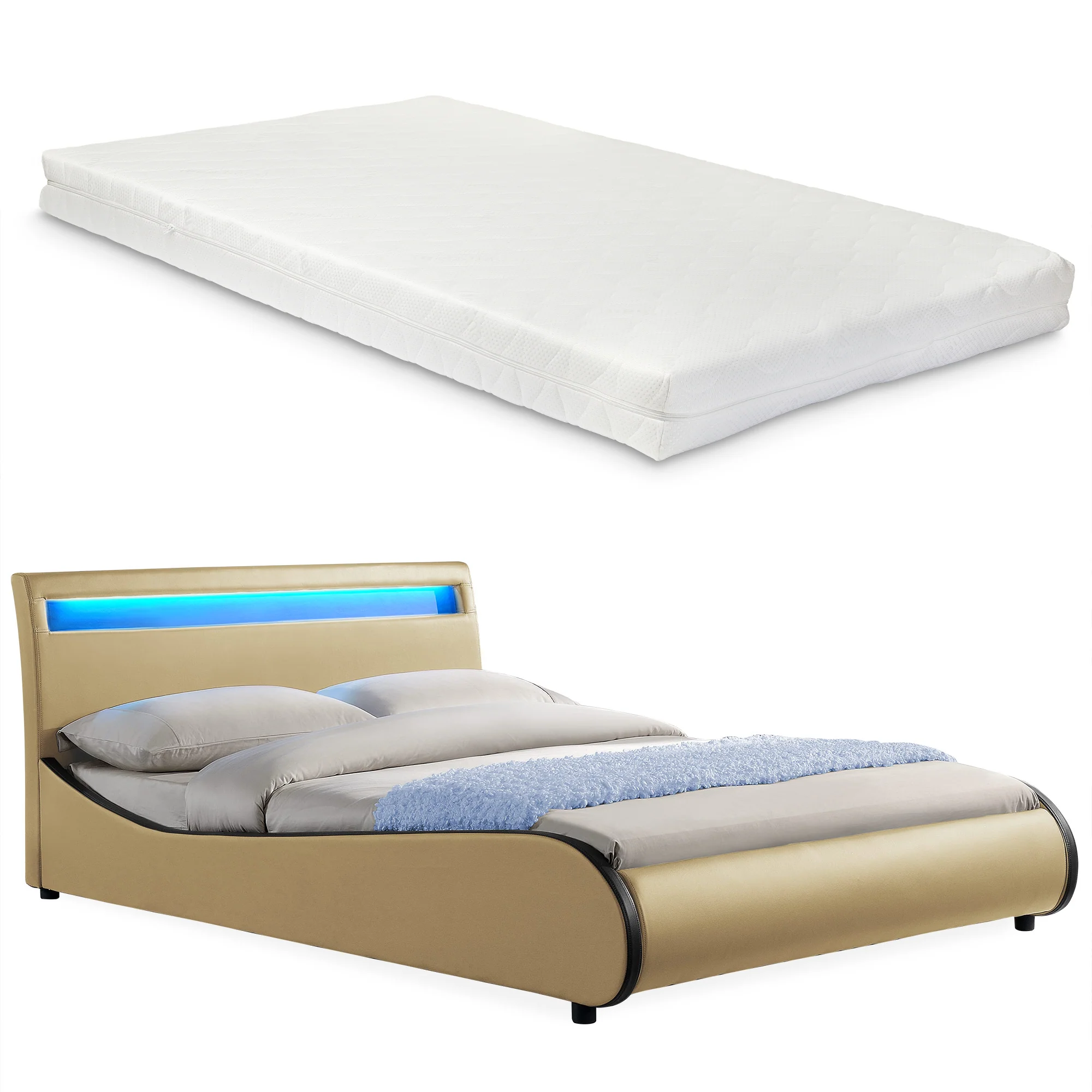 Bed Valencia met LED-verlichting incl. matras en lattenbodem - verschillende maten en kleuren - Image 9