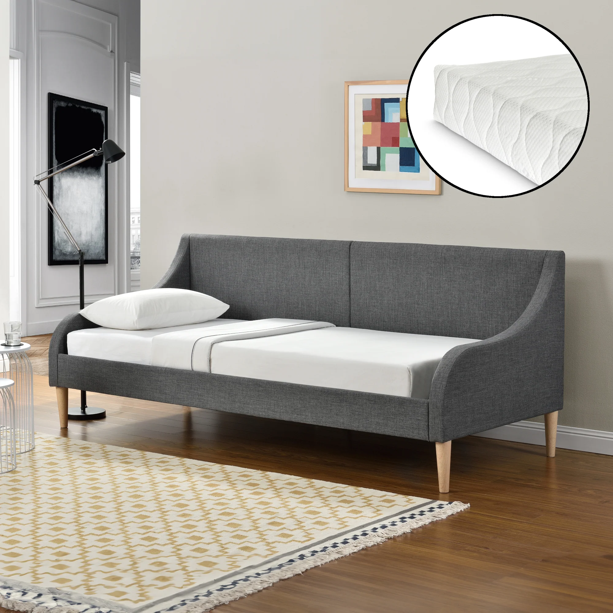 Driezitsbank slaapbank donkergrijs 214,5x99,5x90 cm - met of zonder matras - Image 2