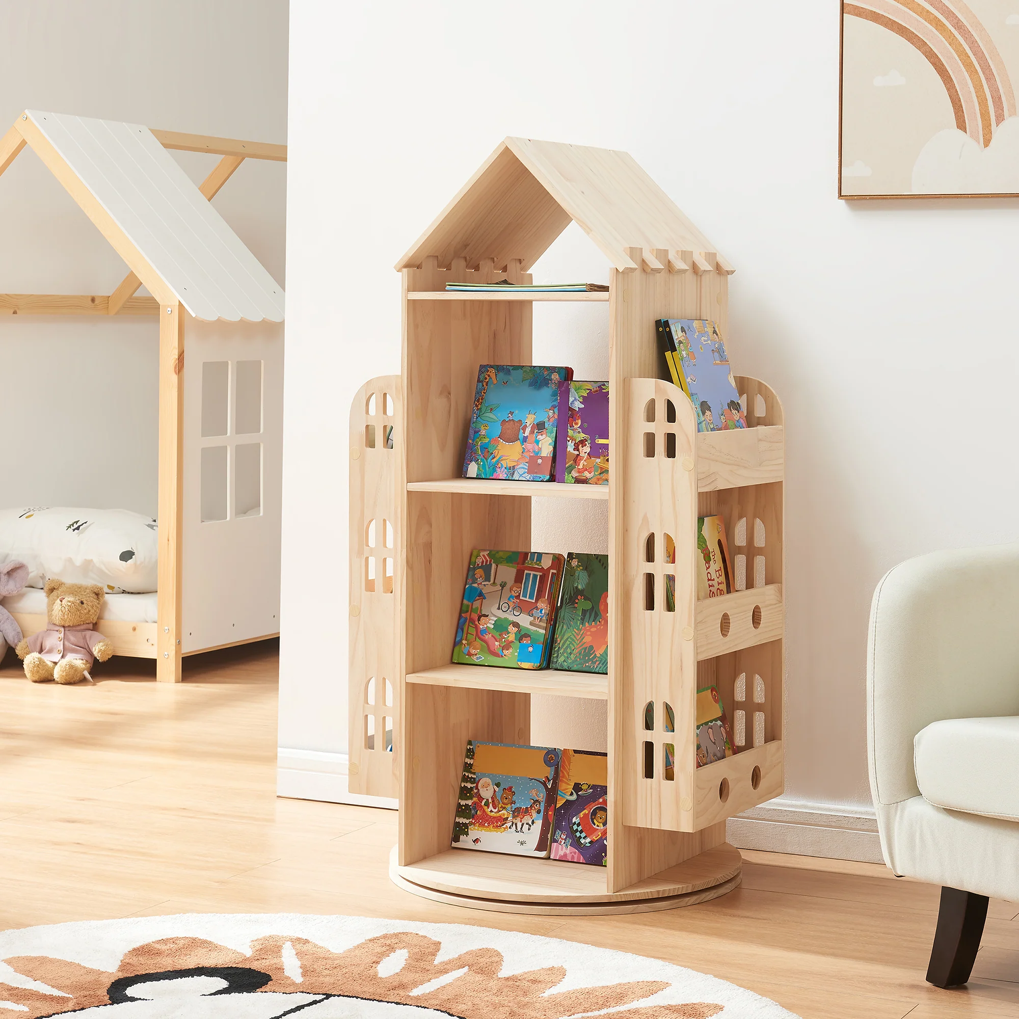 Kinderboekenkast Sanköre 122x64x43 cm naturel [en.casa]