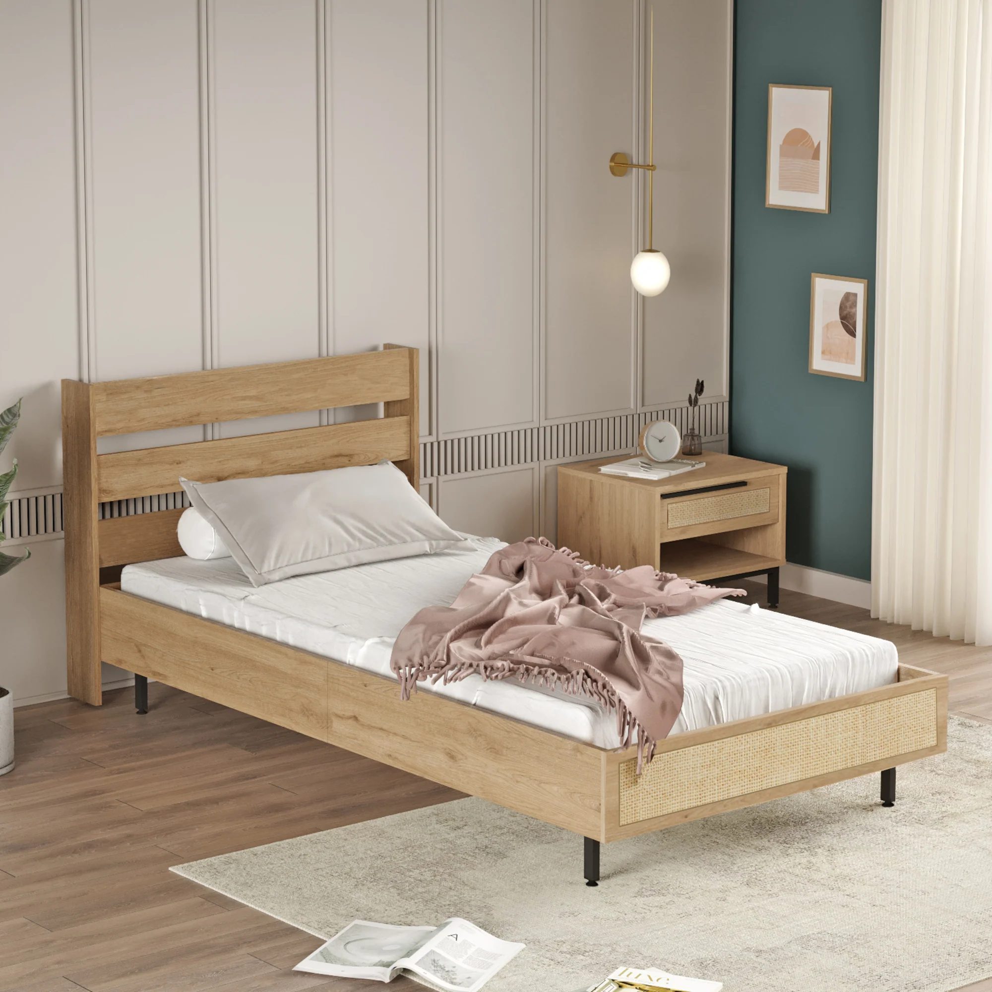 Eenpersoonsbed Kvænangen met bedbodem 100x200 cm [en.casa]