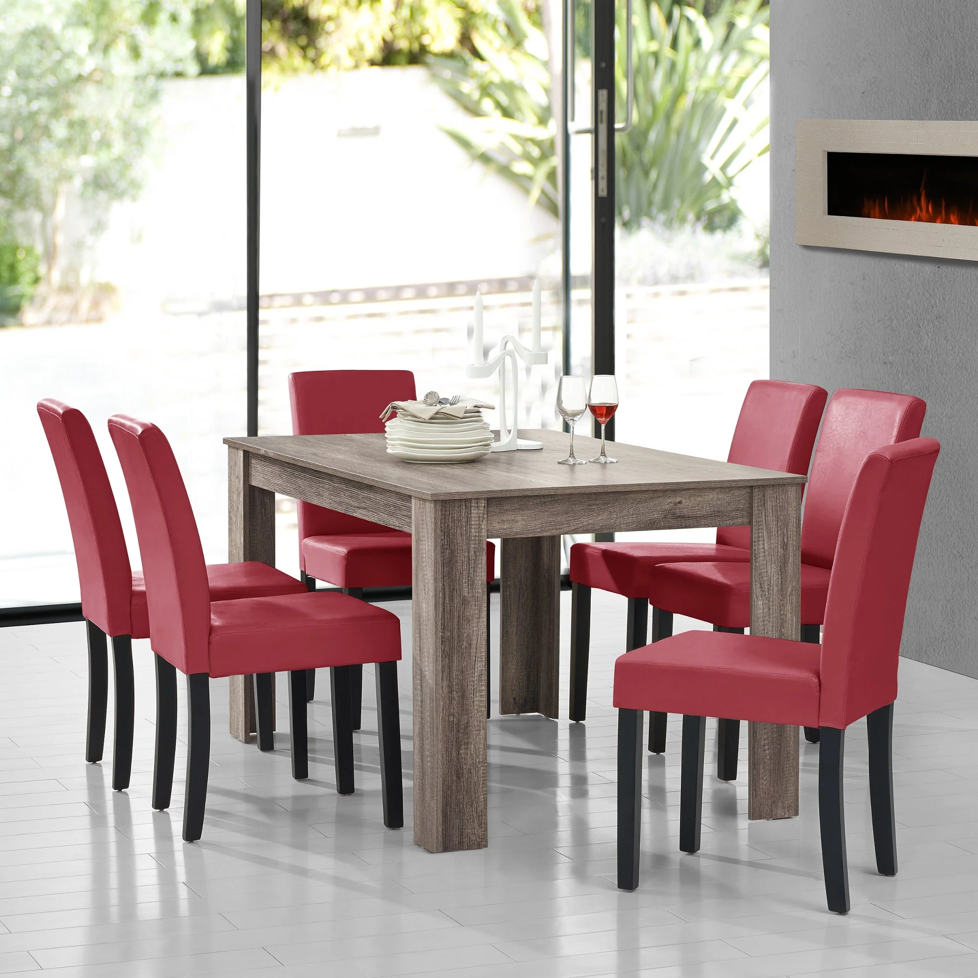 Eetkamerset eethoek 7-delig set tafel en stoelen - 24 varianten - Image 45