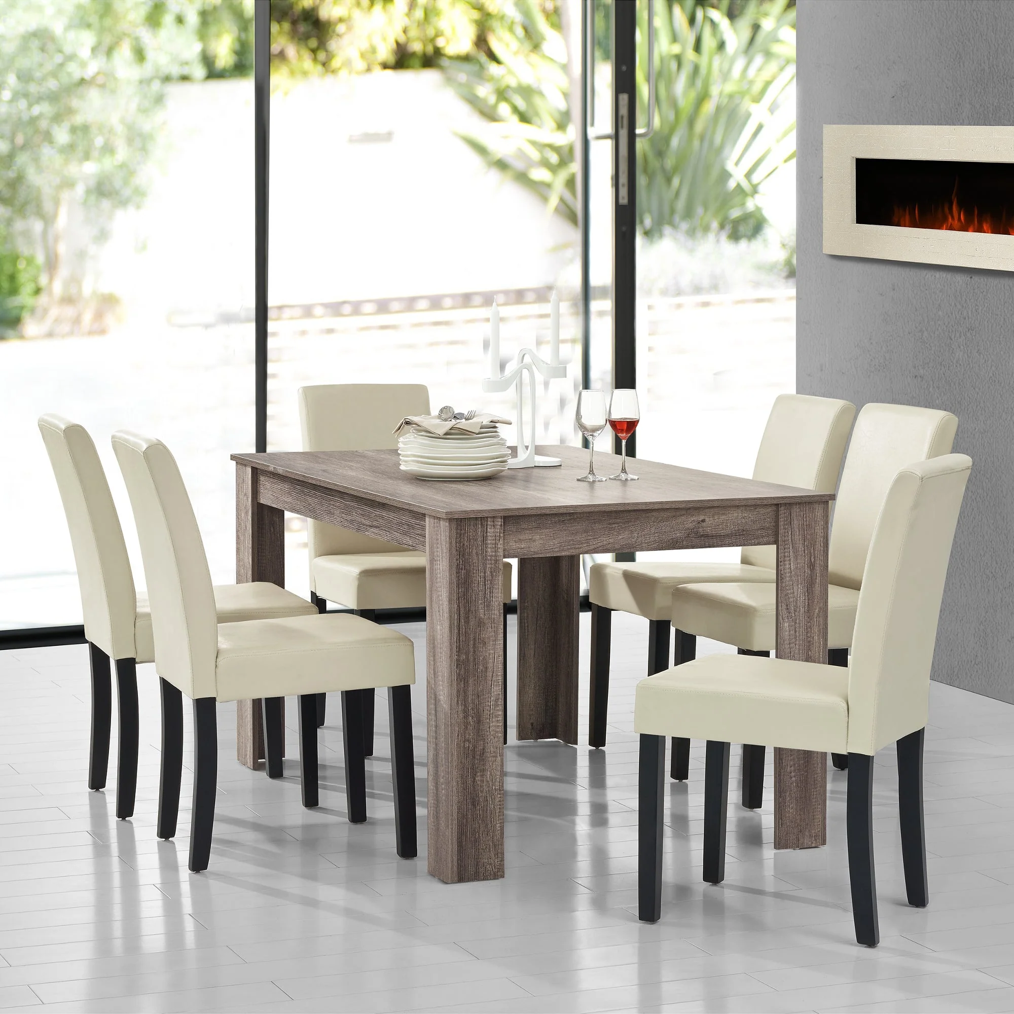 Eetkamerset eethoek 7-delig set tafel en stoelen - 24 varianten - Image 47