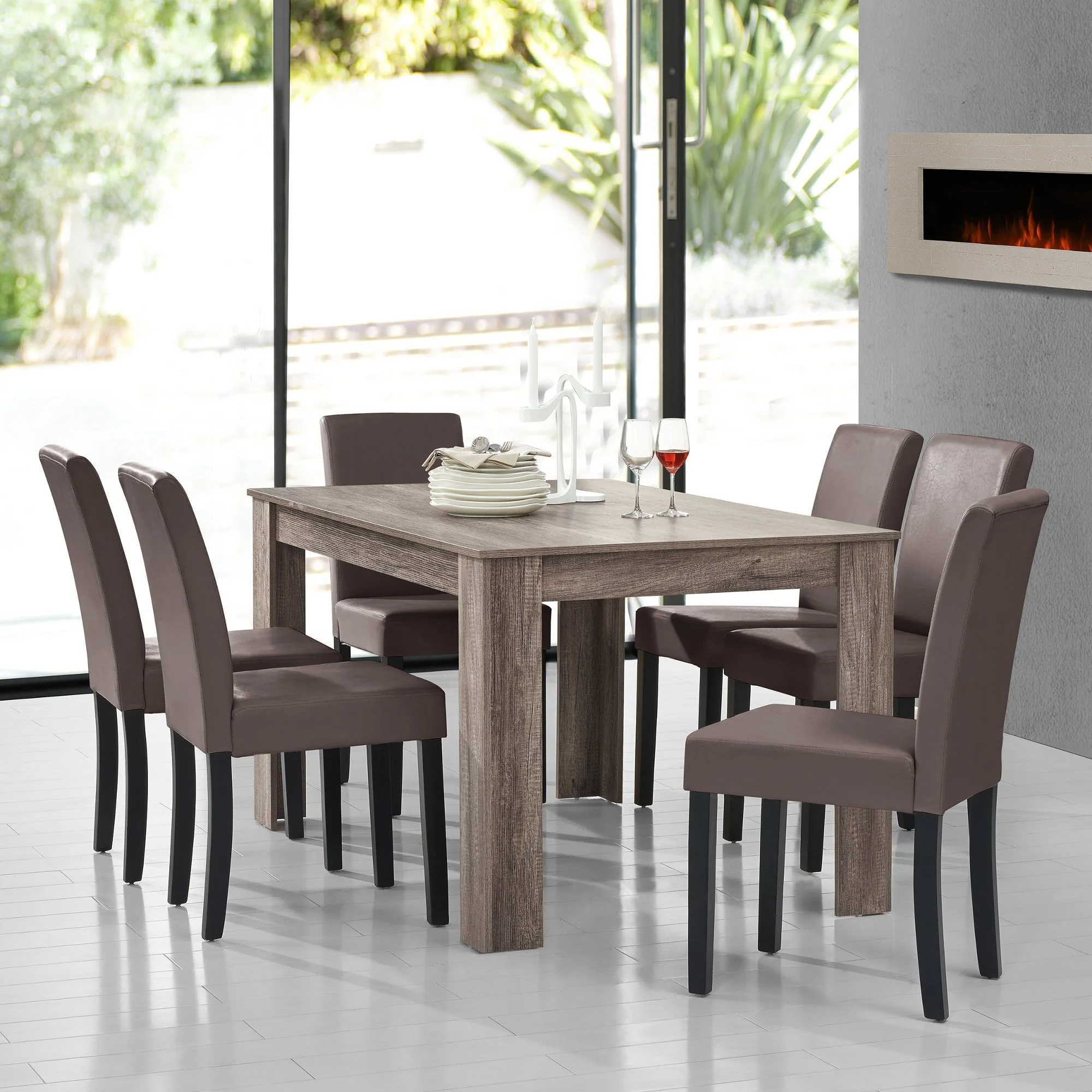 Eetkamerset eethoek 7-delig set tafel en stoelen - 24 varianten - Image 48