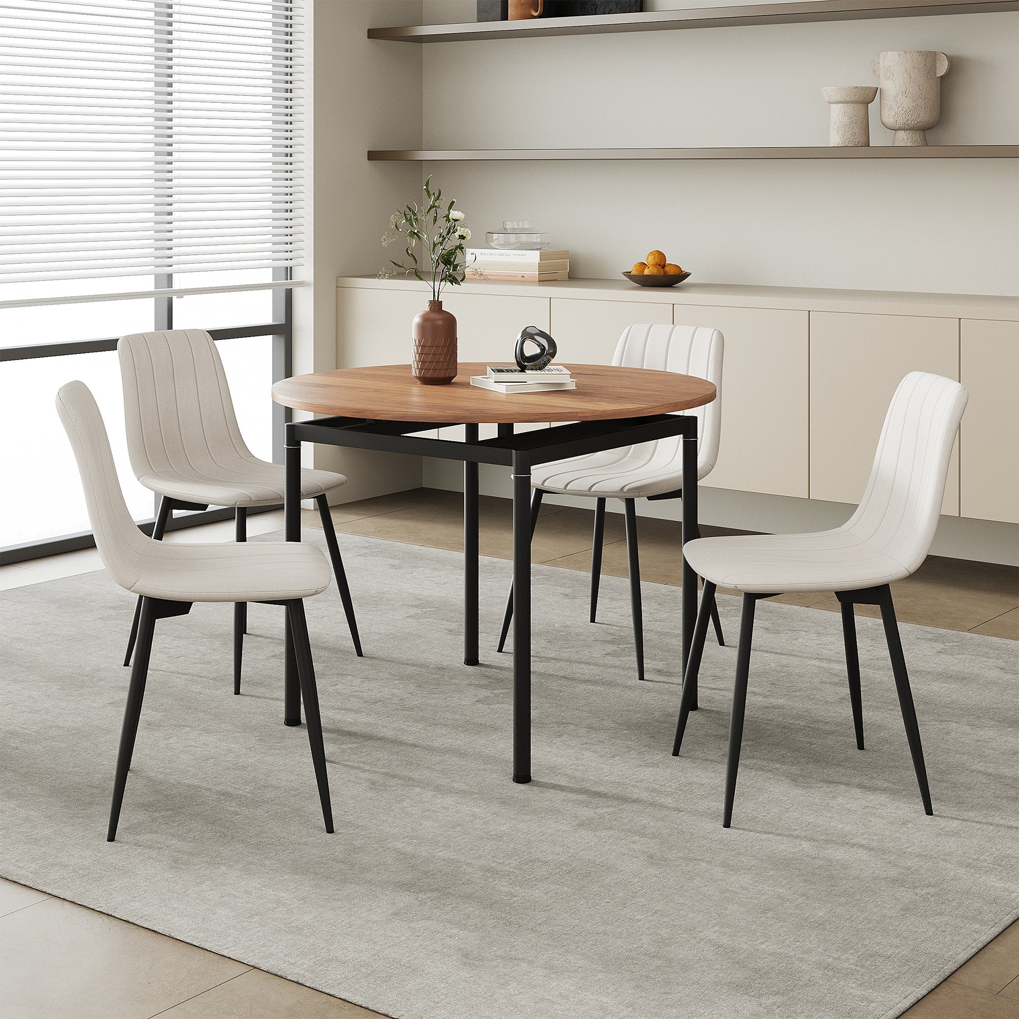 Eetkamerset Hemnes en Elsern 5-delig eikenkleurig en beige [en.casa]
