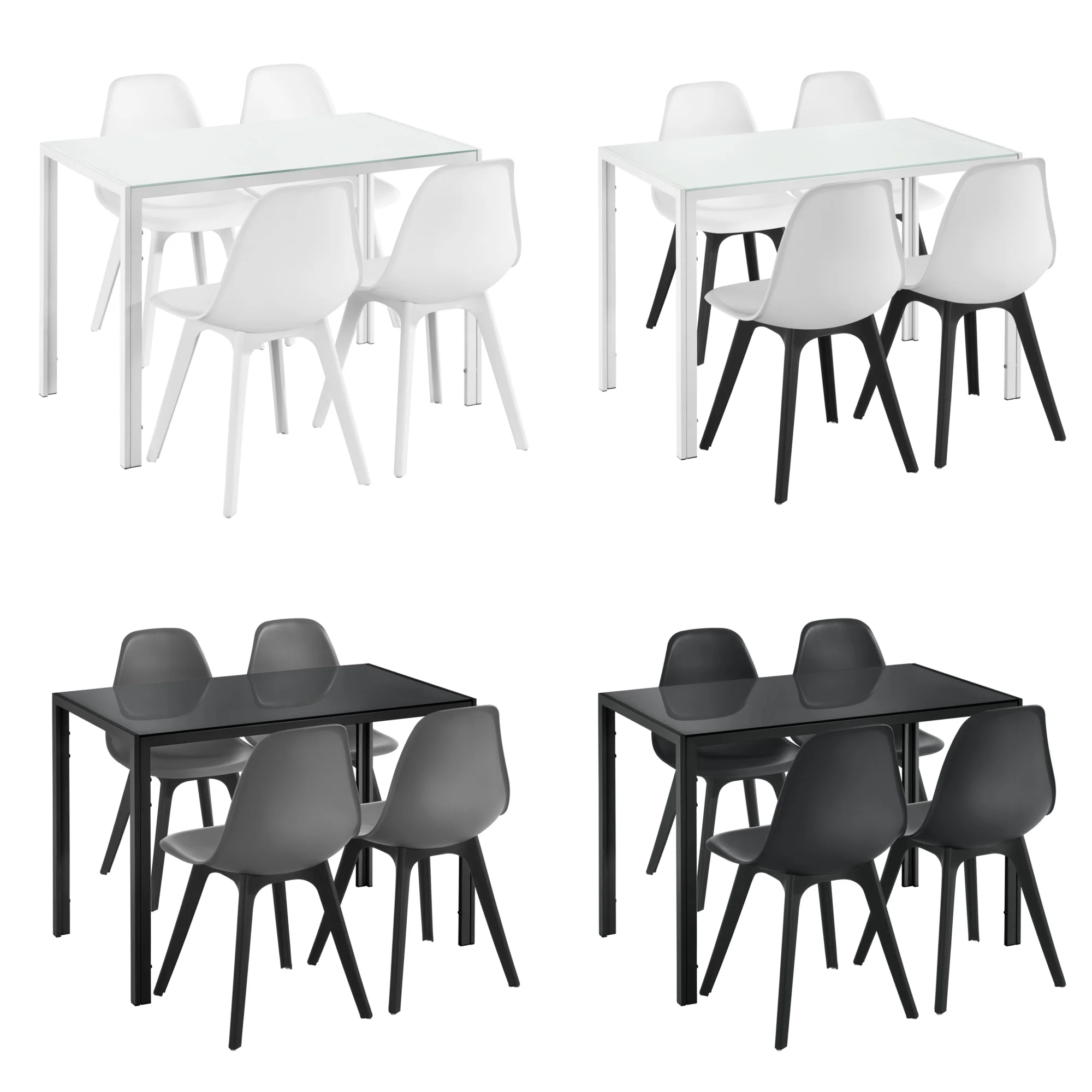 Eethoek Delft glazen eettafel met 4 stoelen - 4 varianten
