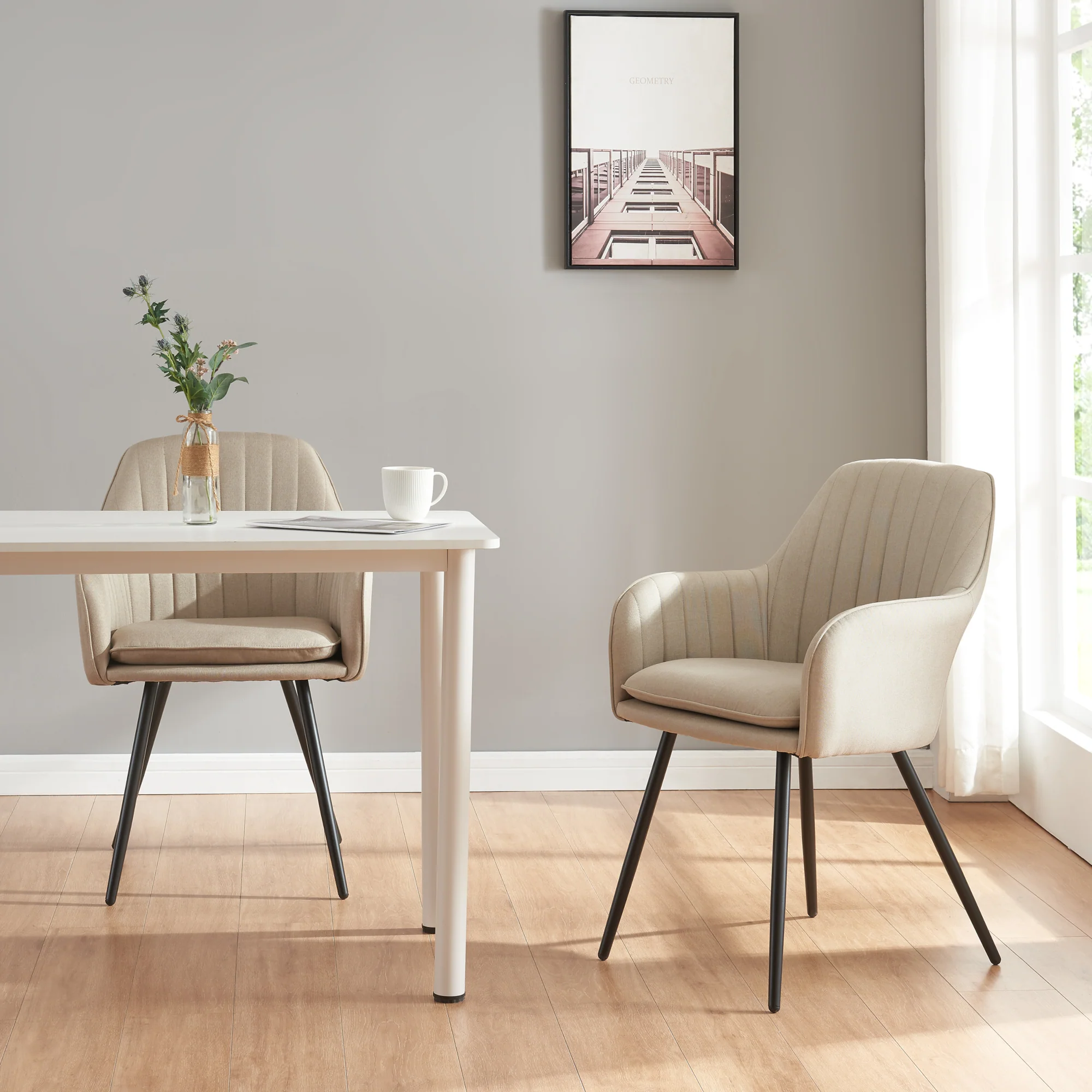 [en.casa] Eetkamerstoel Kannonkoski set van 2 86x57x59 cm beige en zwart