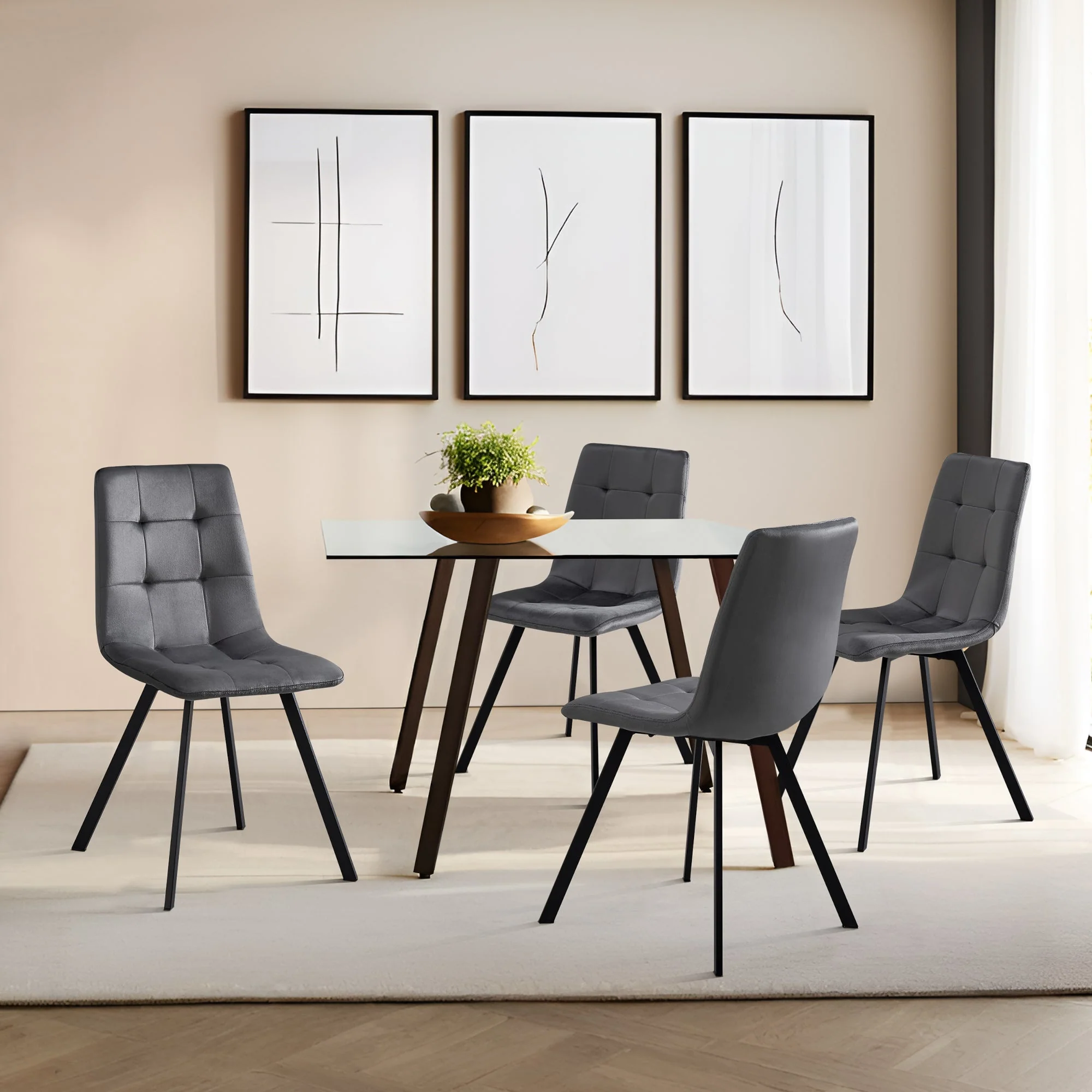 Eetkamerstoel Lexnitz 89x44x54 cm set van 4 donkergrijs en zwart [en.casa] - Image 2